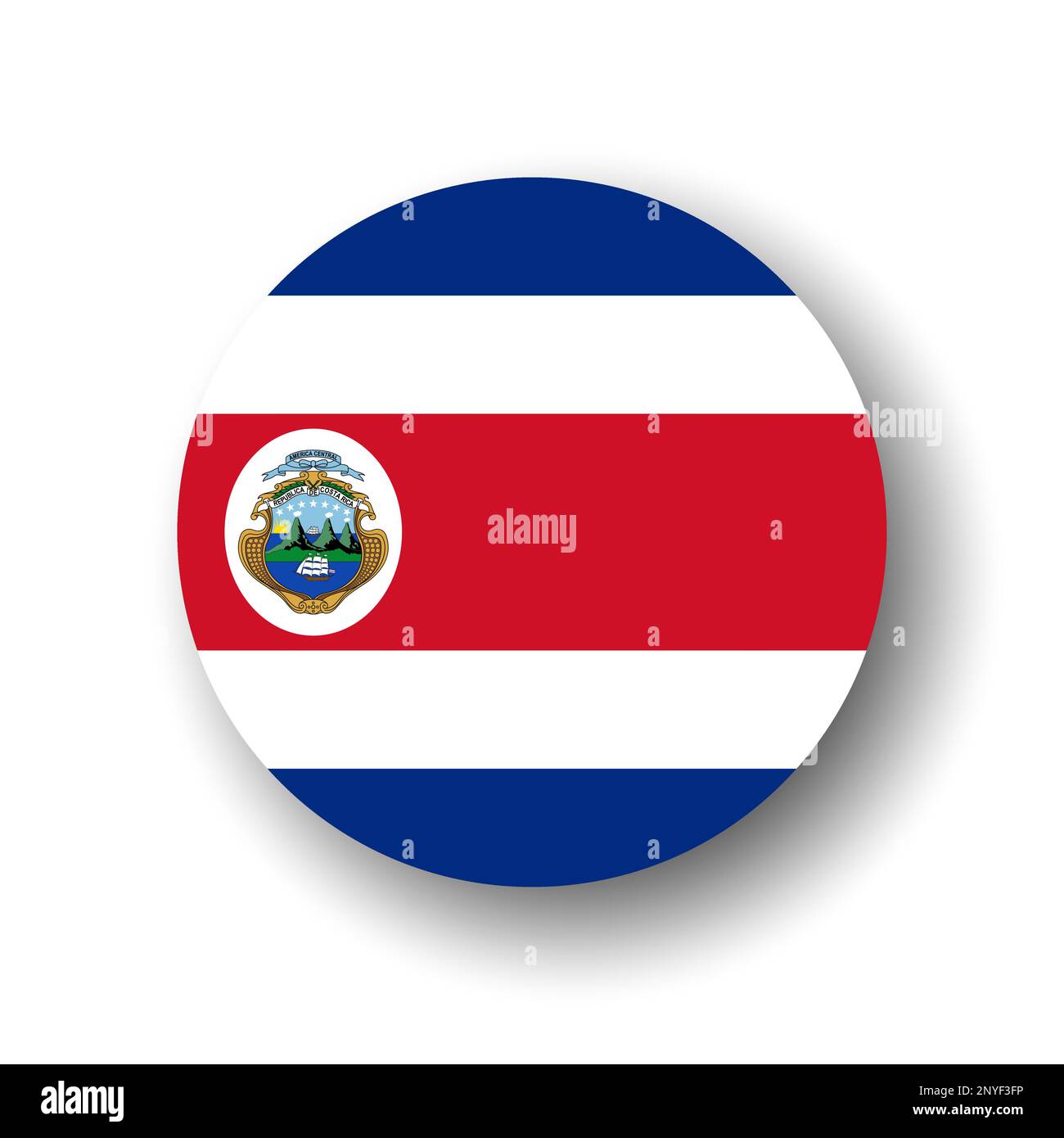 Costa Rica flag - flat vector circle icon or badge with dropped shadow ...