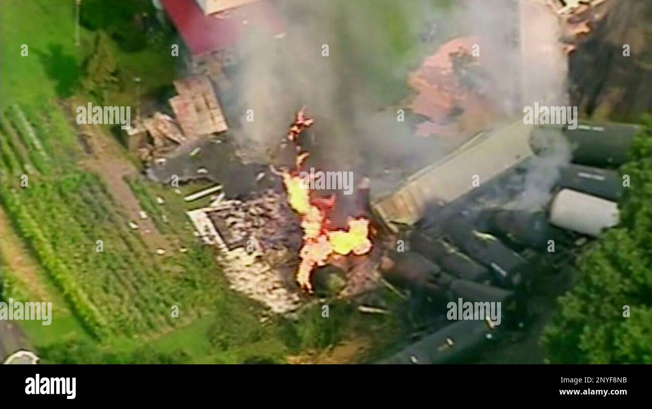 In this aerial image made from a video provided by WPXI, a fire burns