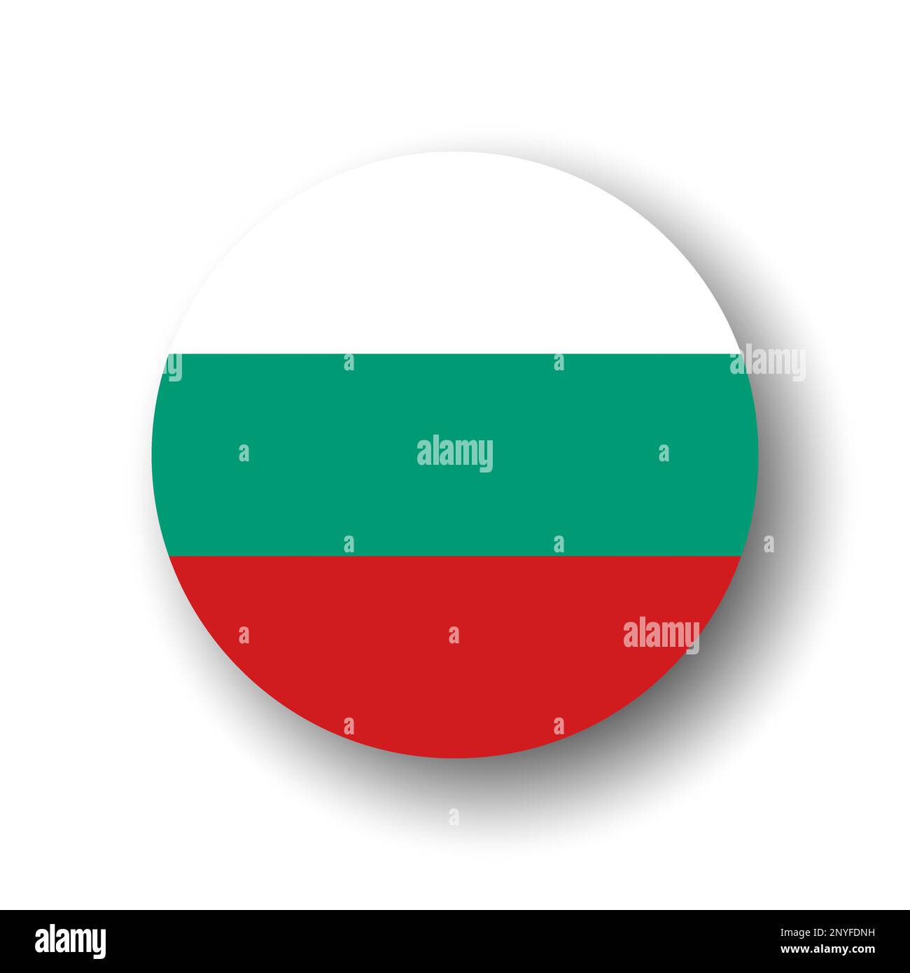 Bulgaria flag - flat vector circle icon or badge with dropped shadow. Stock Vector