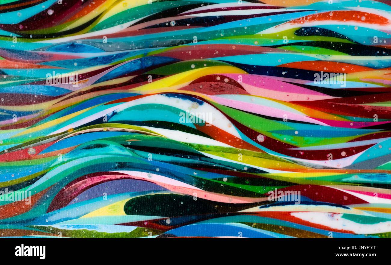Multicolored wavy abstract stripes painted on background Stock Photo