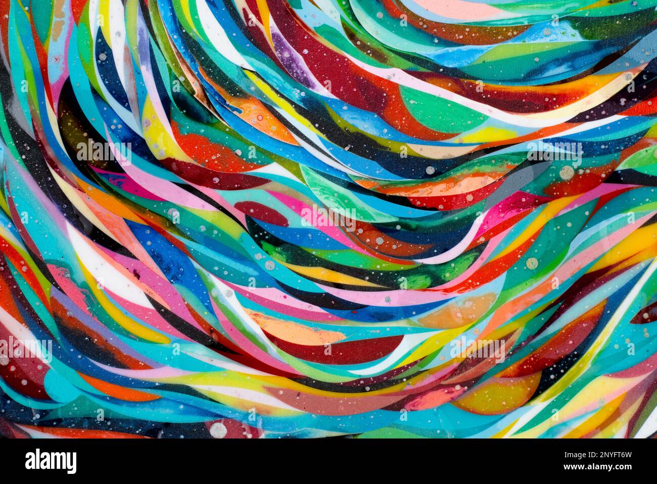 Multicolored wavy abstract stripes painted on background Stock Photo