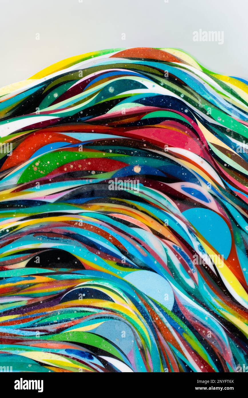 Multicolored wavy abstract stripes painted on background Stock Photo