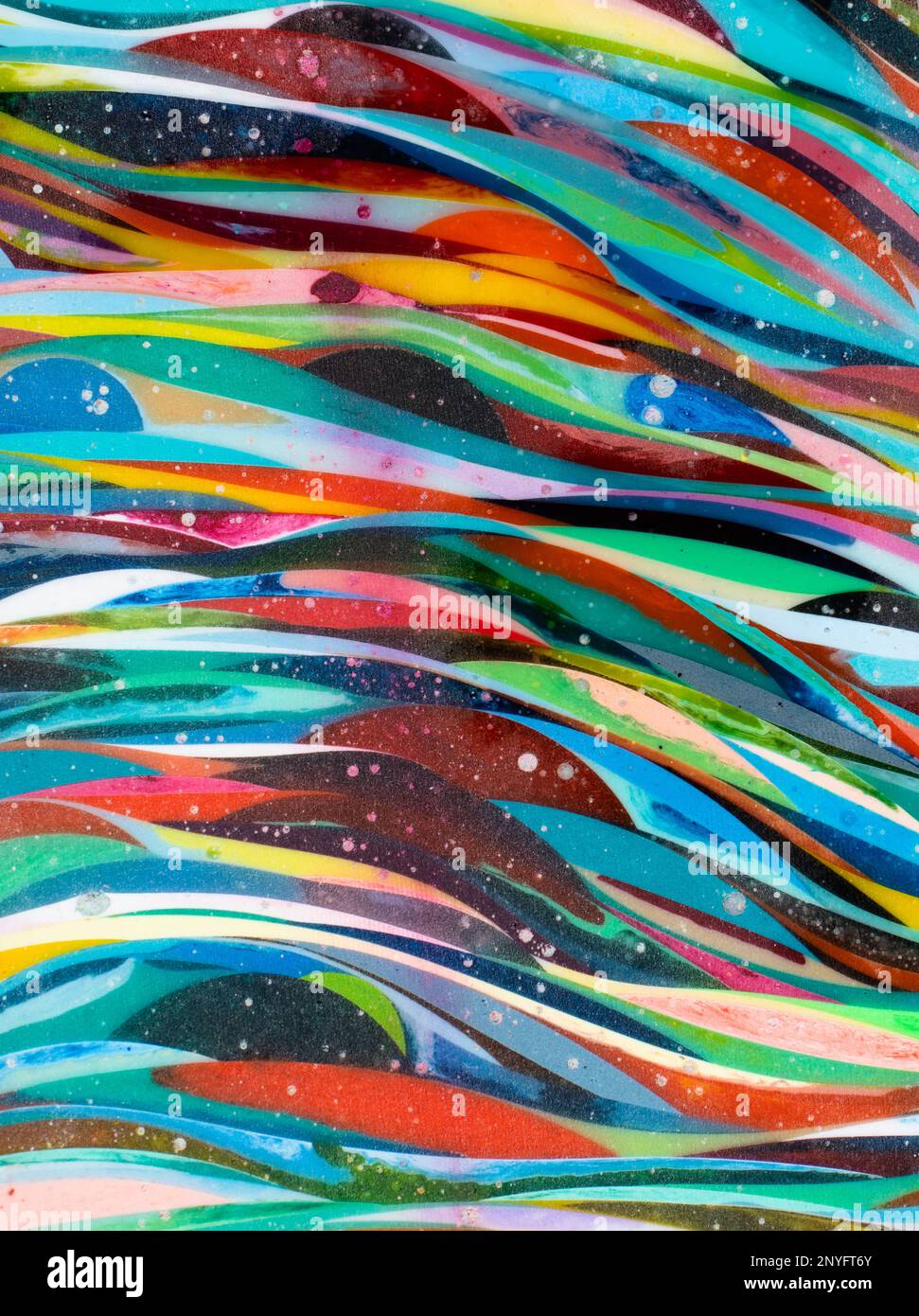 Multicolored wavy abstract stripes painted on background Stock Photo