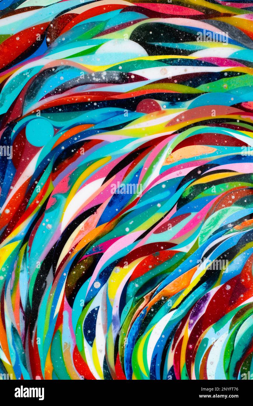 Multicolored wavy abstract stripes painted on background Stock Photo