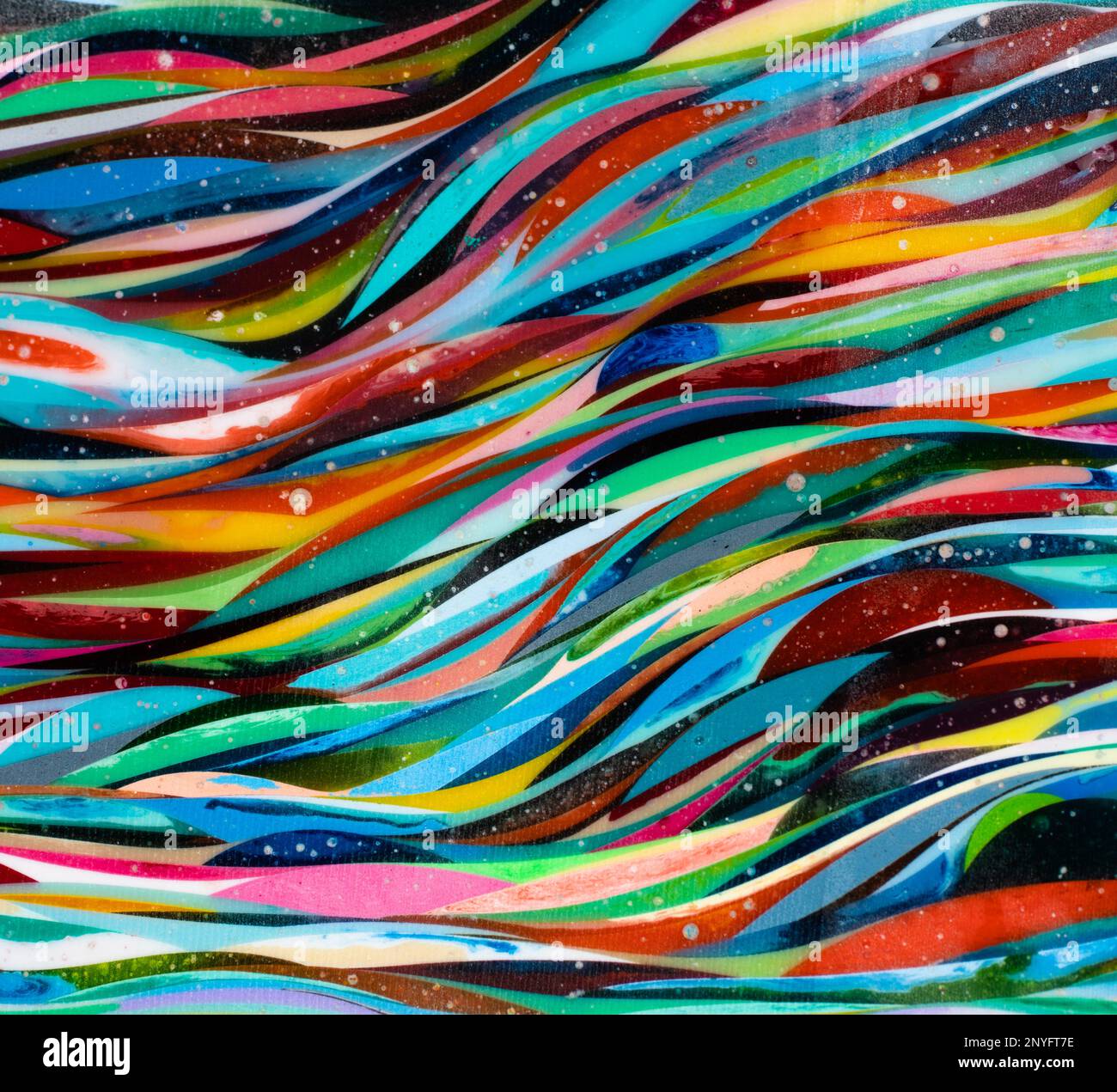 Multicolored wavy abstract stripes painted on background Stock Photo
