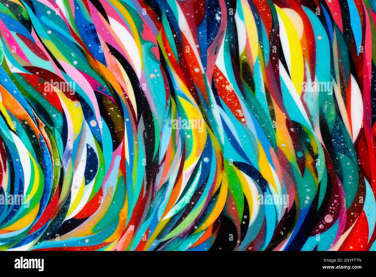 Multicolored wavy abstract stripes painted on background Stock Photo