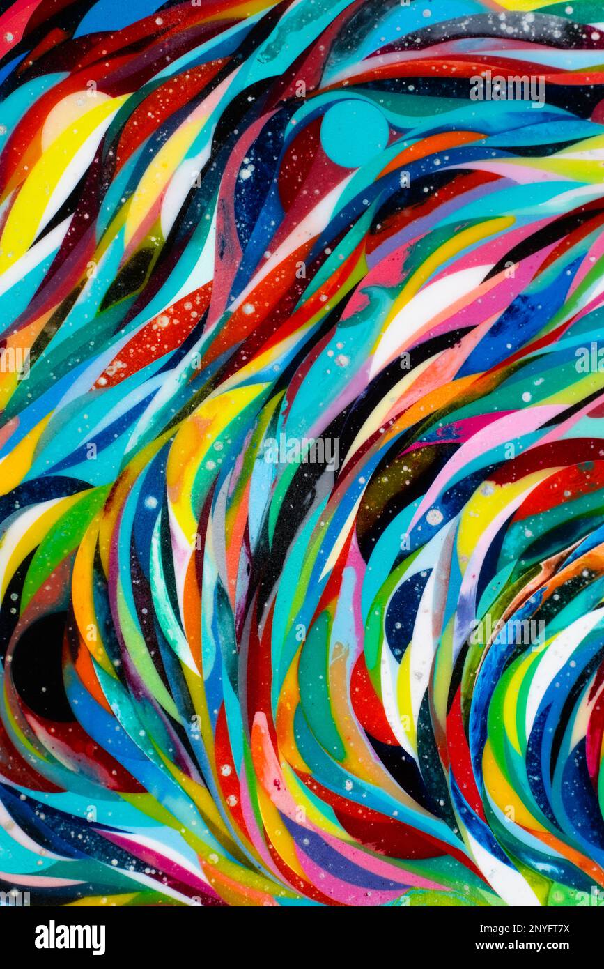 Multicolored wavy abstract stripes painted on background Stock Photo