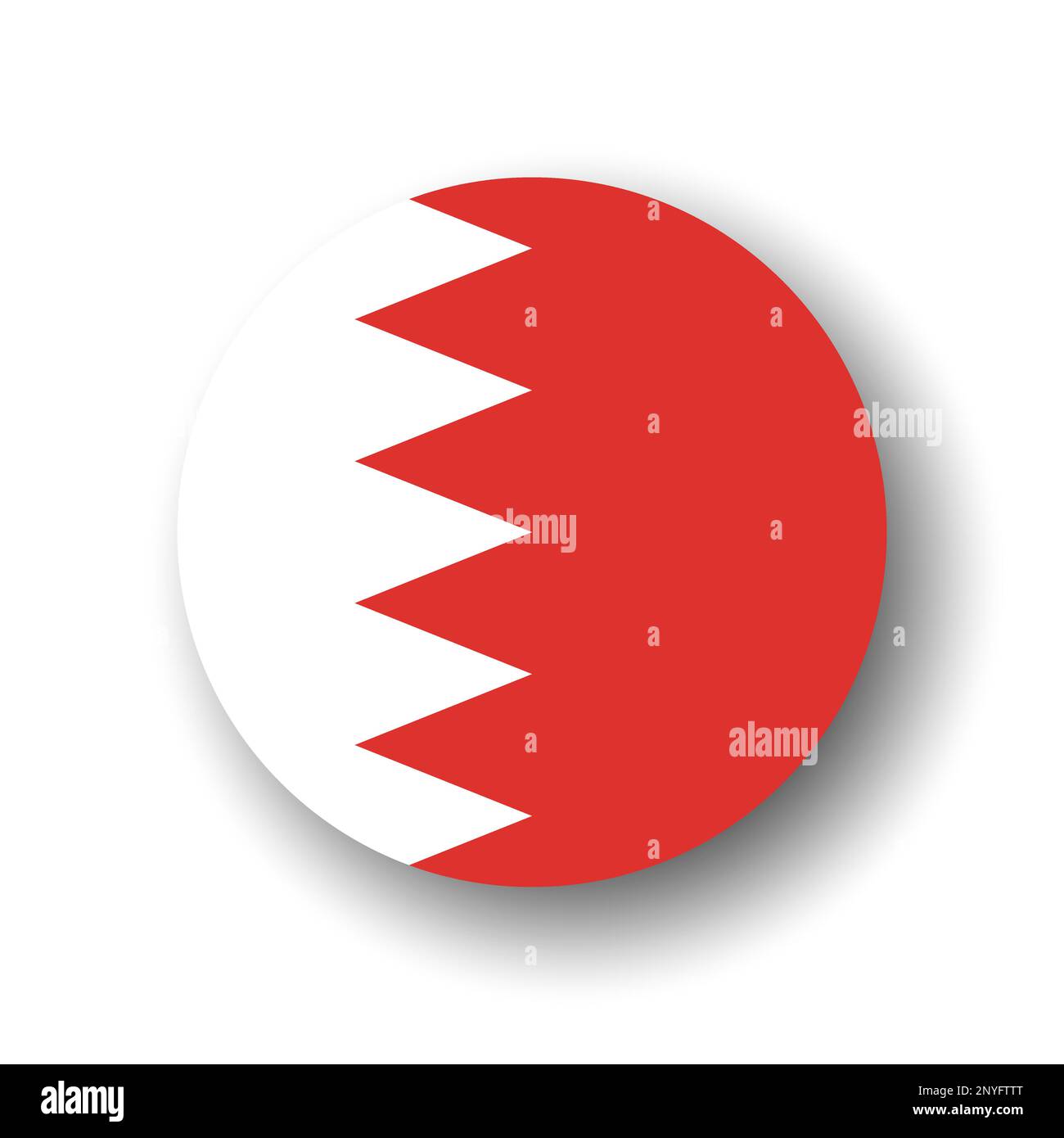 Bahrain flag - flat vector circle icon or badge with dropped shadow. Stock Vector
