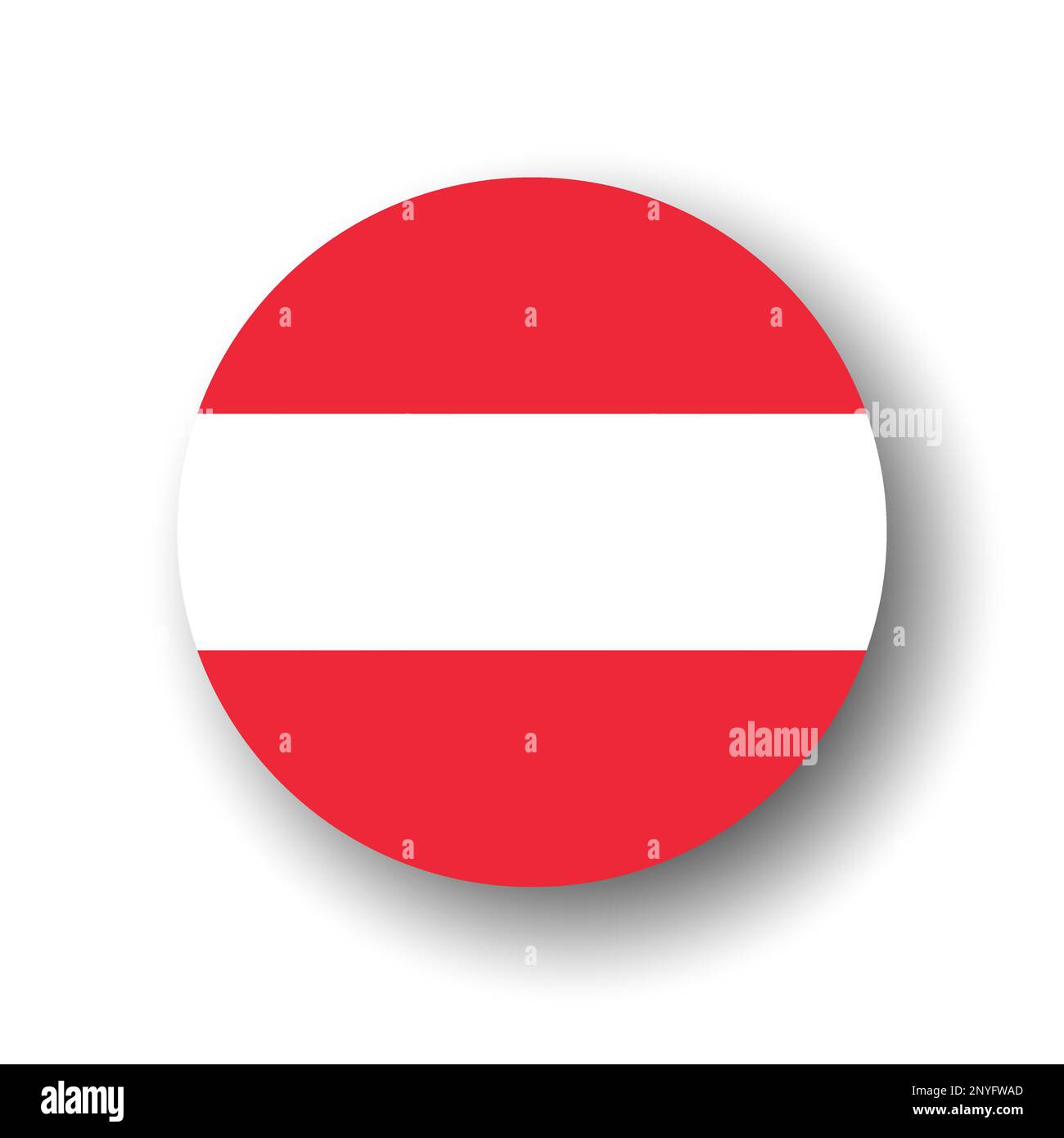 Austria flag - flat vector circle icon or badge with dropped shadow. Stock Vector