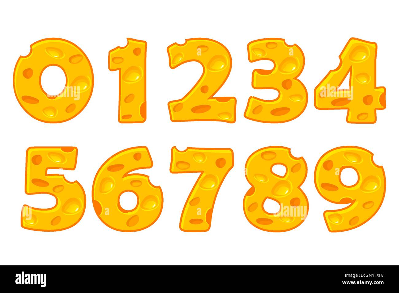 Cheese number alphabet set. Vector illustration. More typeface style in