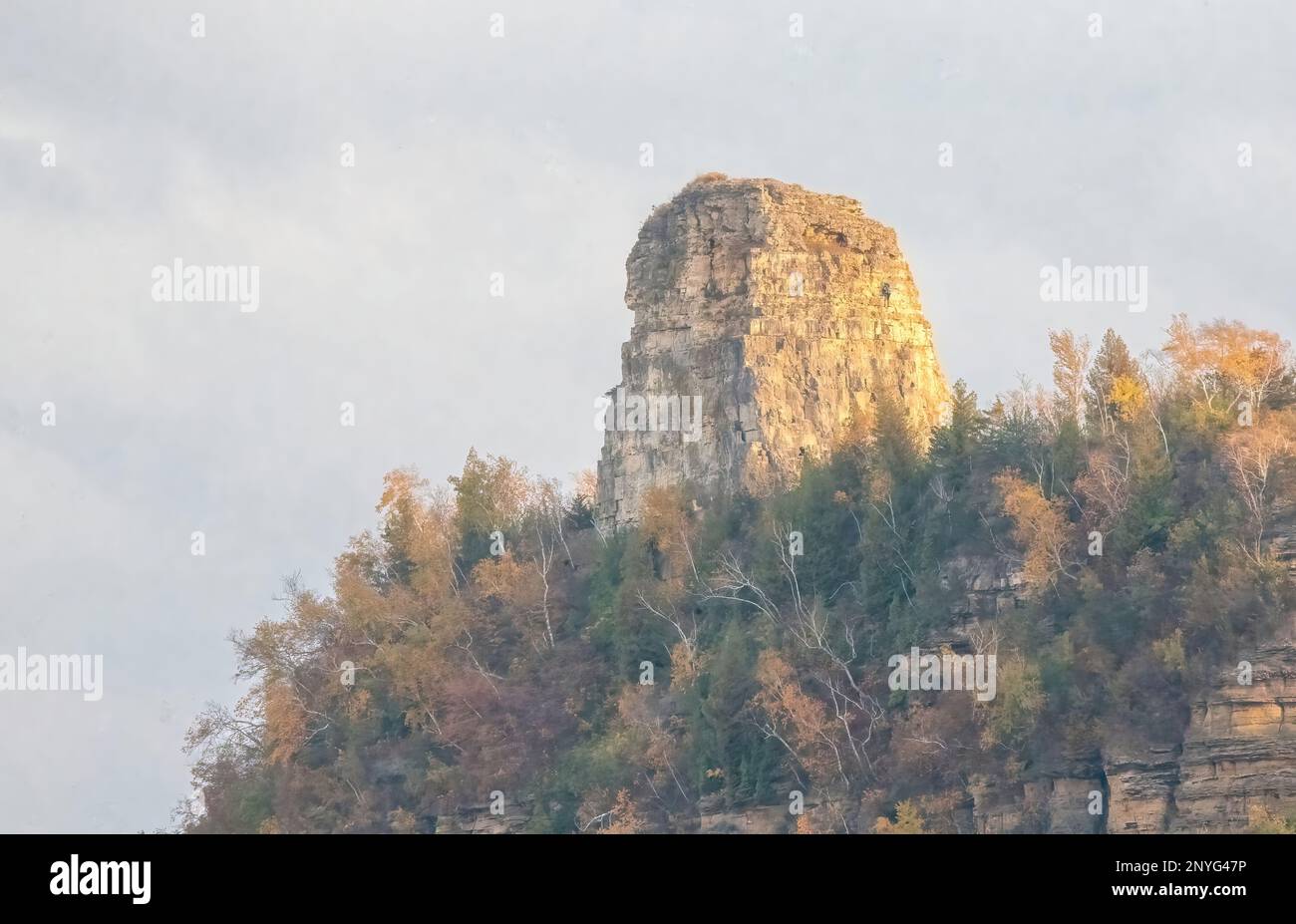 Sugar Loaf Bluff reaching nearly 85 feet into the sky on an autumn