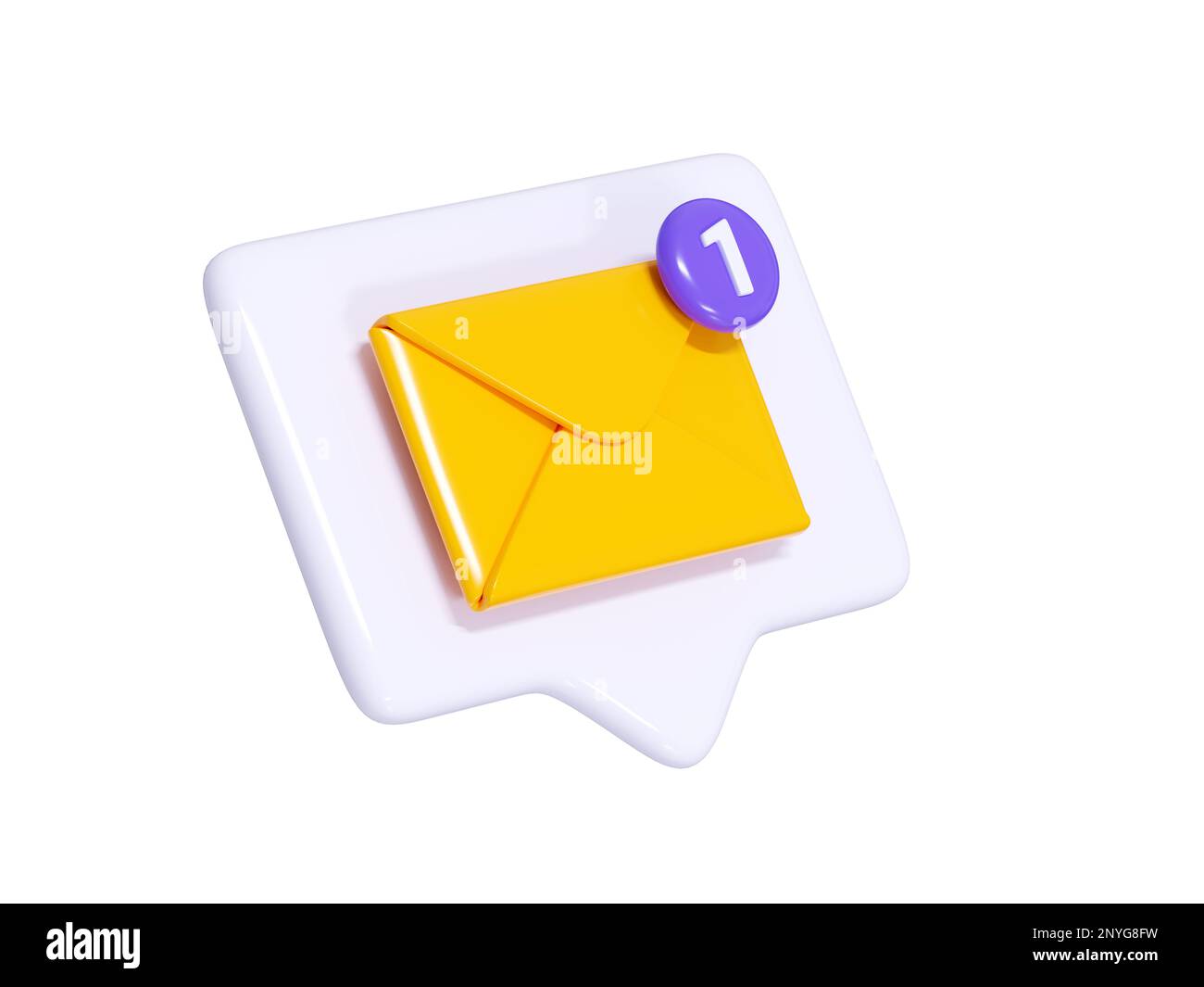 Message notification 3d render yellow closed envelope with number