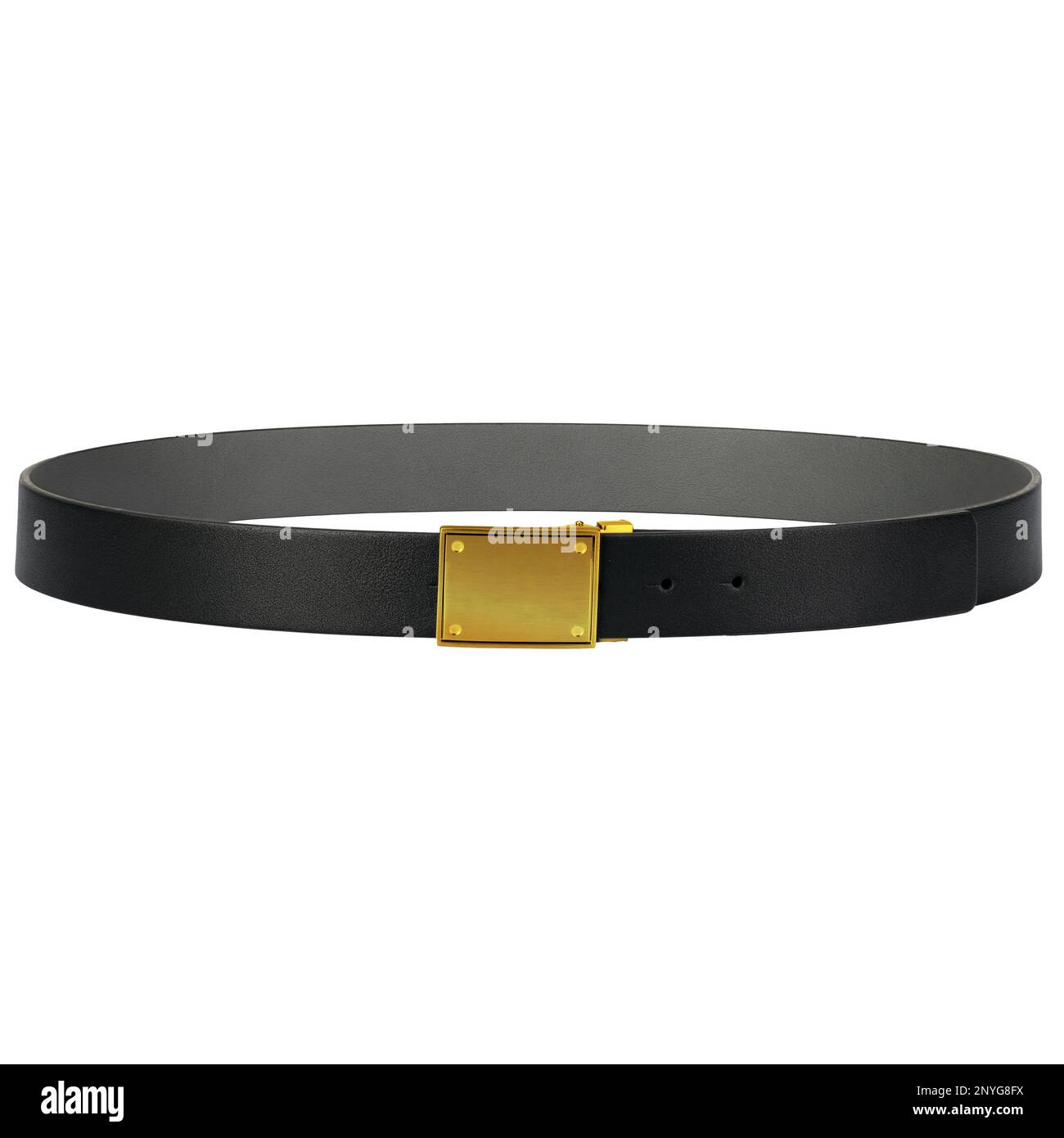 Classic black leather belt with goldplated buckle, isolated on white Stock Photo Alamy