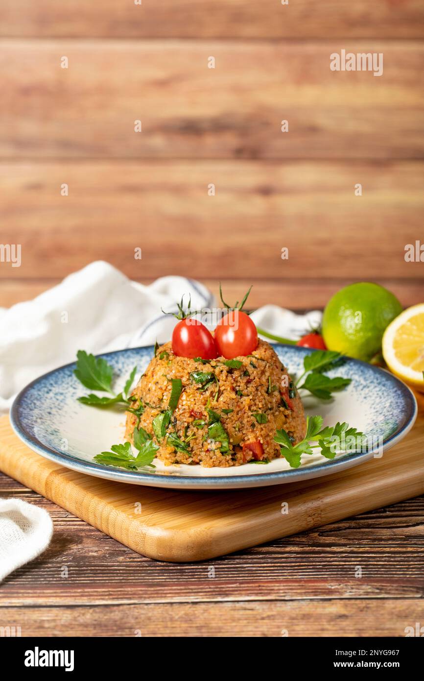 Bulgur pilaf with vegetables. Turkish cuisine delicacies. fine bulgur, tomato paste, olive oil