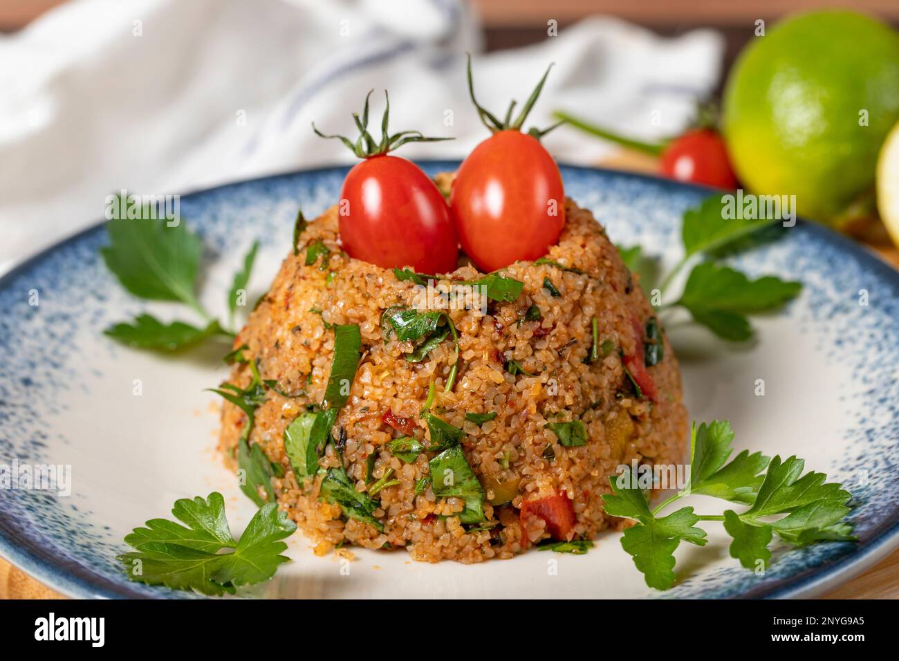Bulgur pilaf with vegetables. Turkish cuisine delicacies. fine bulgur