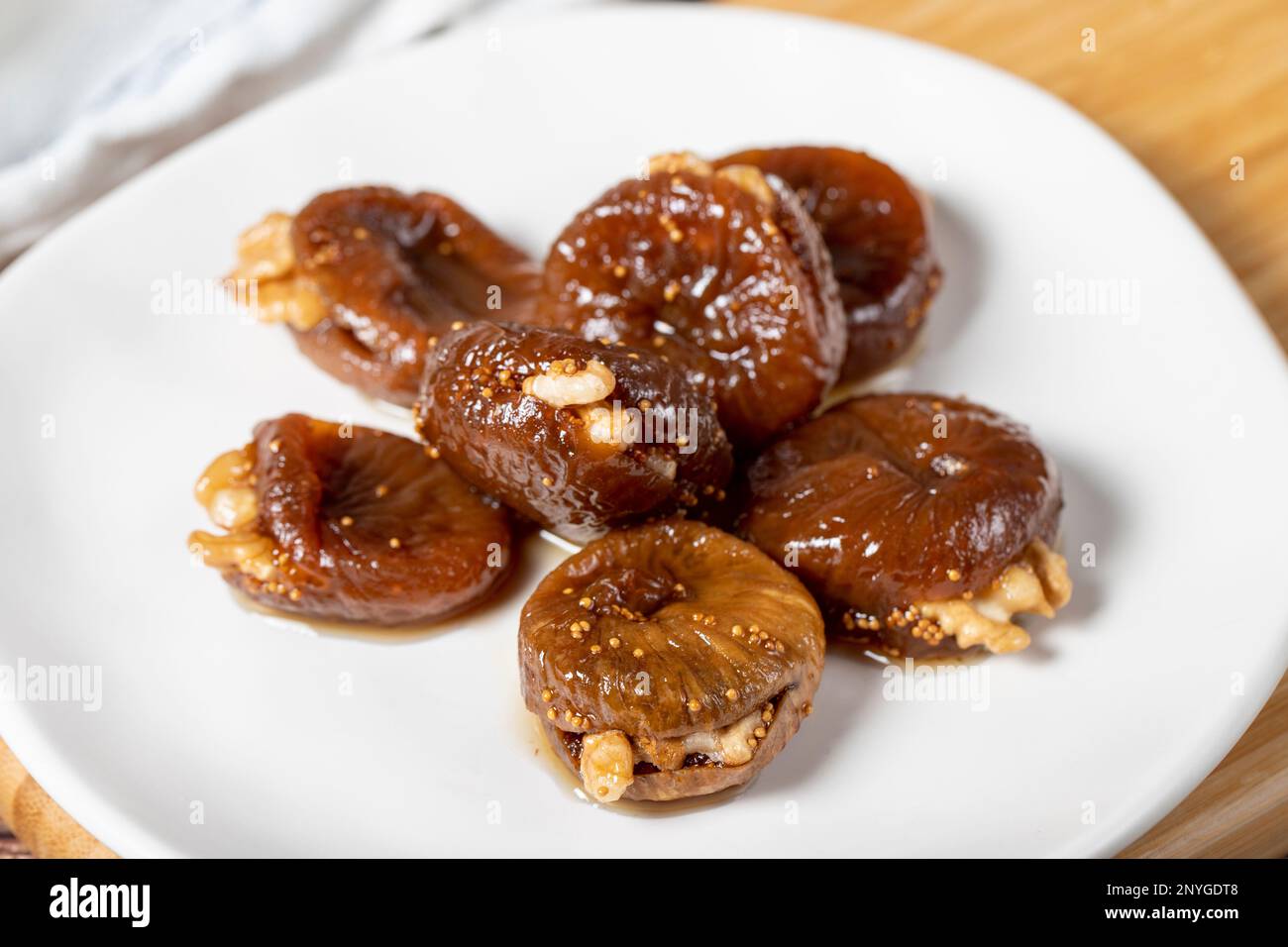 Walnut stuffed figs. Traditional Turkish sweets. Fig dessert with ...