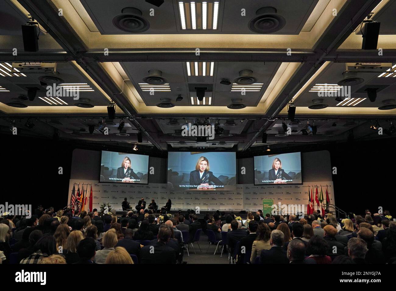 The First Lady of Ukraine, Olena Zelenska speaks via video link during ...