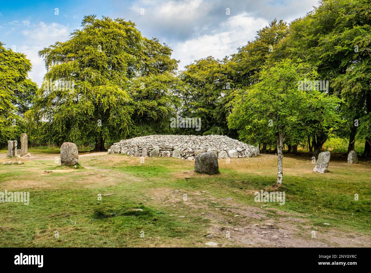 The North East Cairn and standing stones at Clava, near Inverness, Highland, Scotland Stock