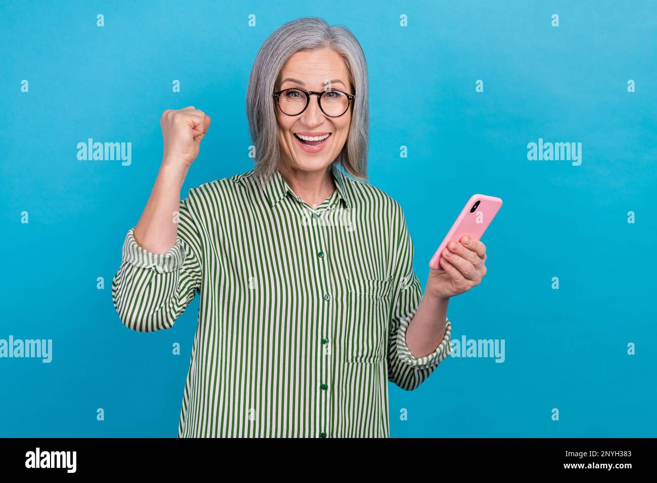 Photo Of Sweet Lucky Mature Woman Recruiter Wear Green Shirt Spectacles Close Vacancy Modern 0495