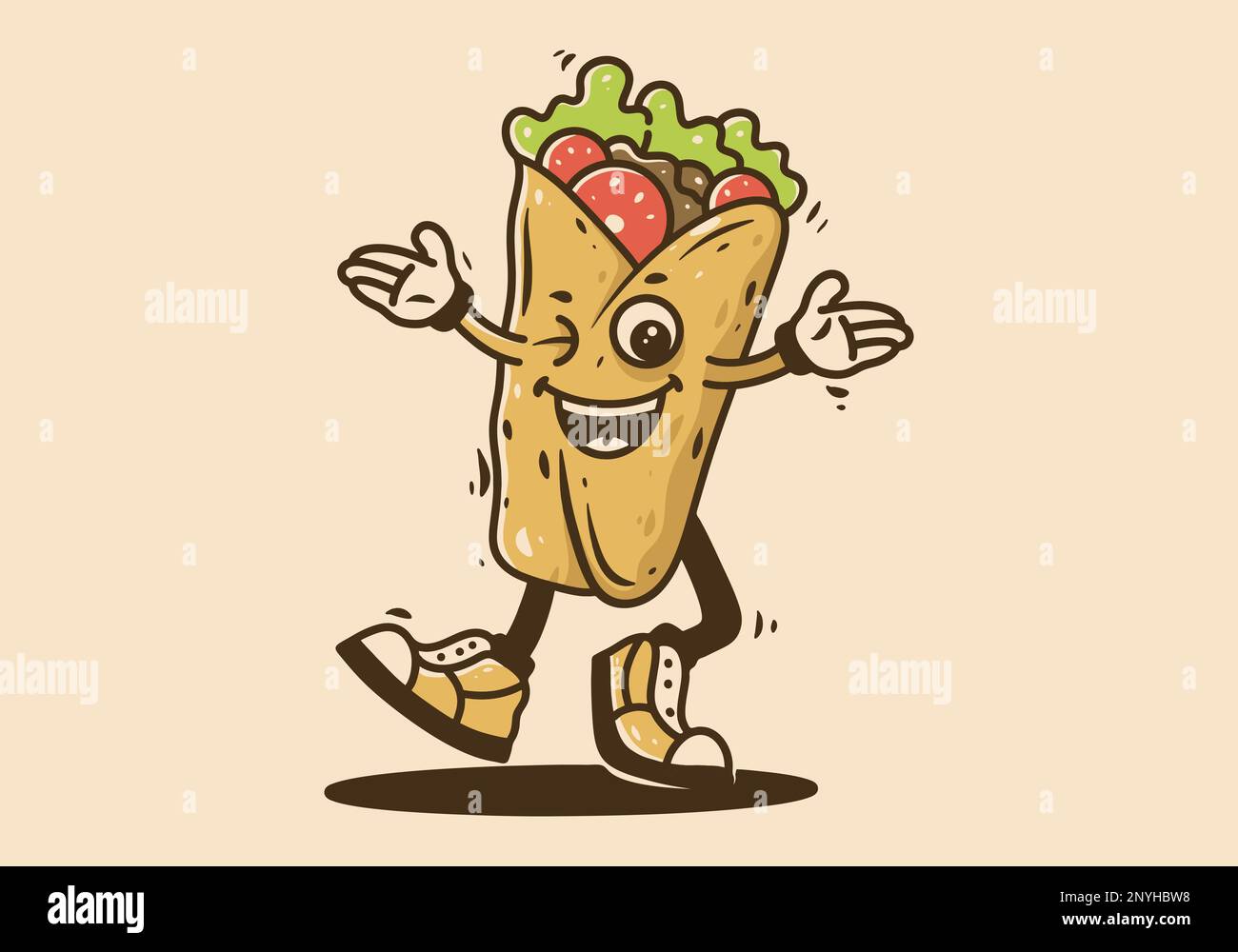 Mascot character design of walking mexican burritos with happy face Stock Vector