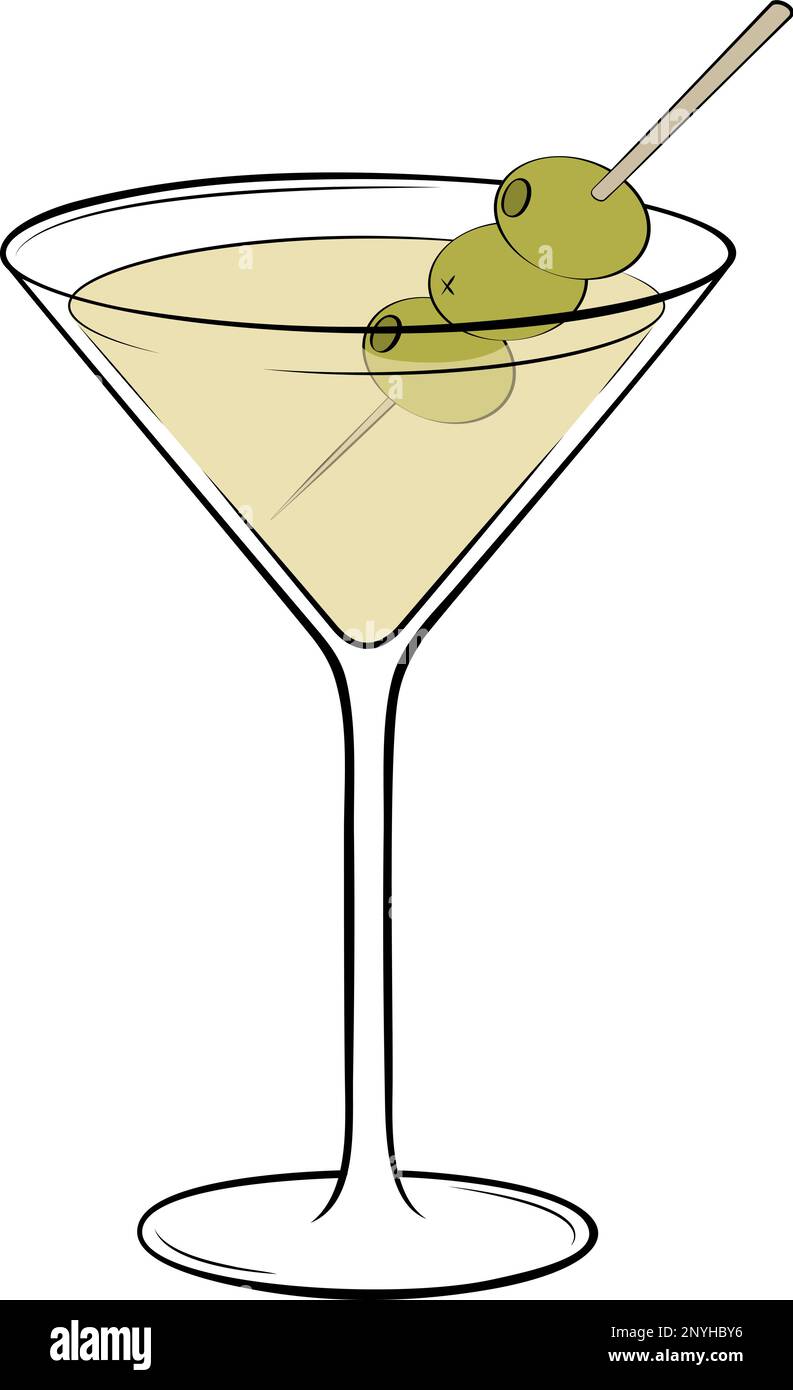 Classic Dry Martini Cocktail with green olives garnish. Classic