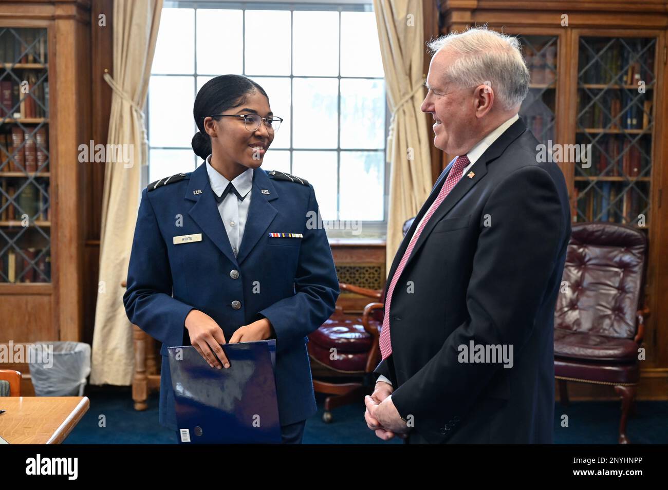 Air Force ROTC Cadet Bria White speaks with Secretary of the Air Force ...