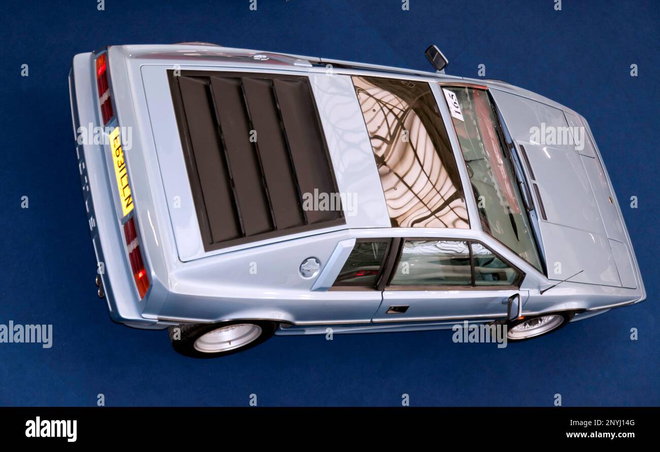 Aerial view of a 1987, Lotus Turbo Esprit HC, part of the 2023 London Classic Car Auction  at Olympia, London Stock Photo