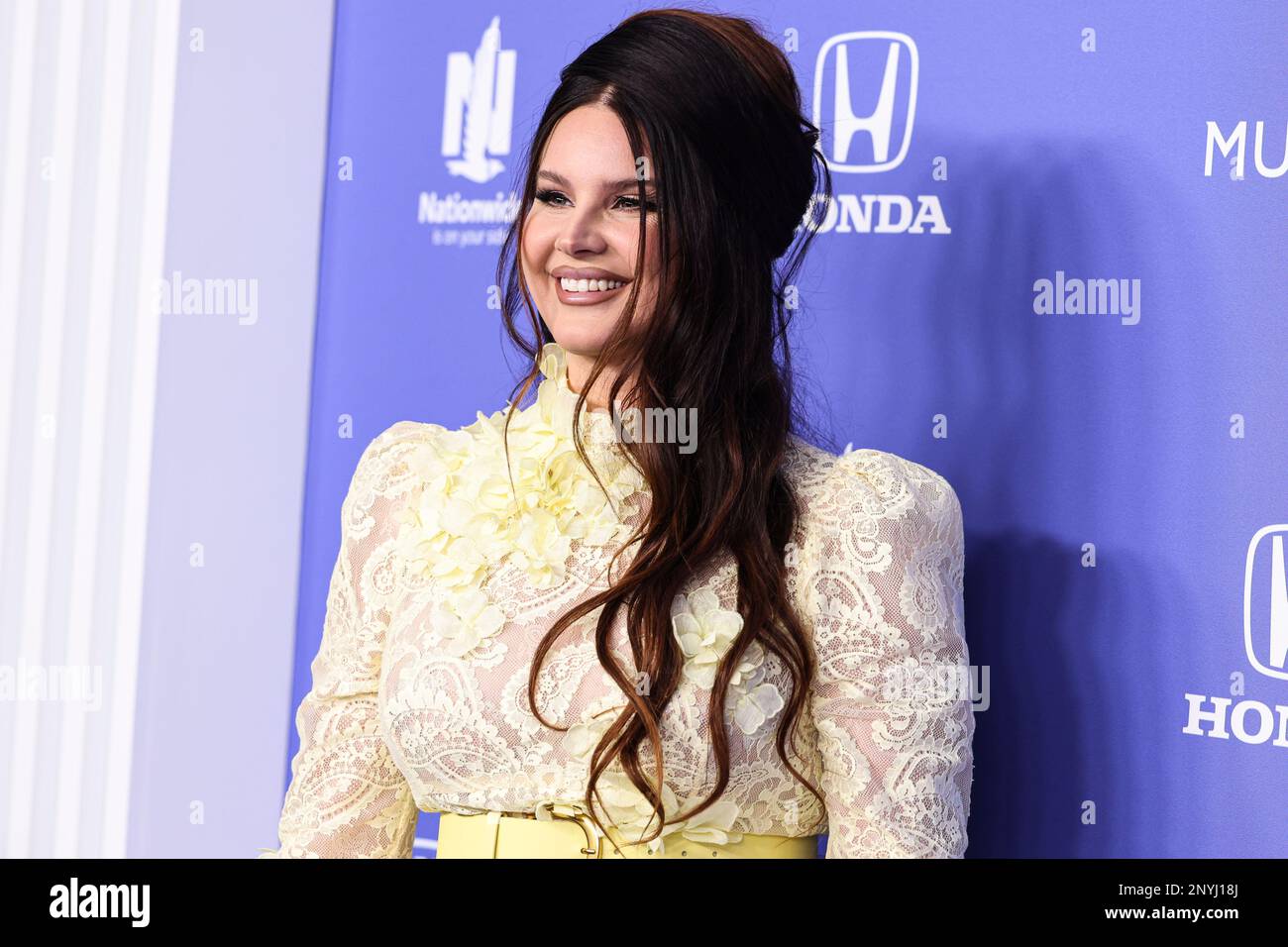 INGLEWOOD, LOS ANGELES, CALIFORNIA, USA - MARCH 01: Lana Del Rey wearing a Zimmermann dress arrives at the 2023 Billboard Women In Music held at the YouTube Theater on March 1, 2023 in Inglewood, Los Angeles, California, United States. (Photo by Xavier Collin/Image Press Agency) Stock Photo