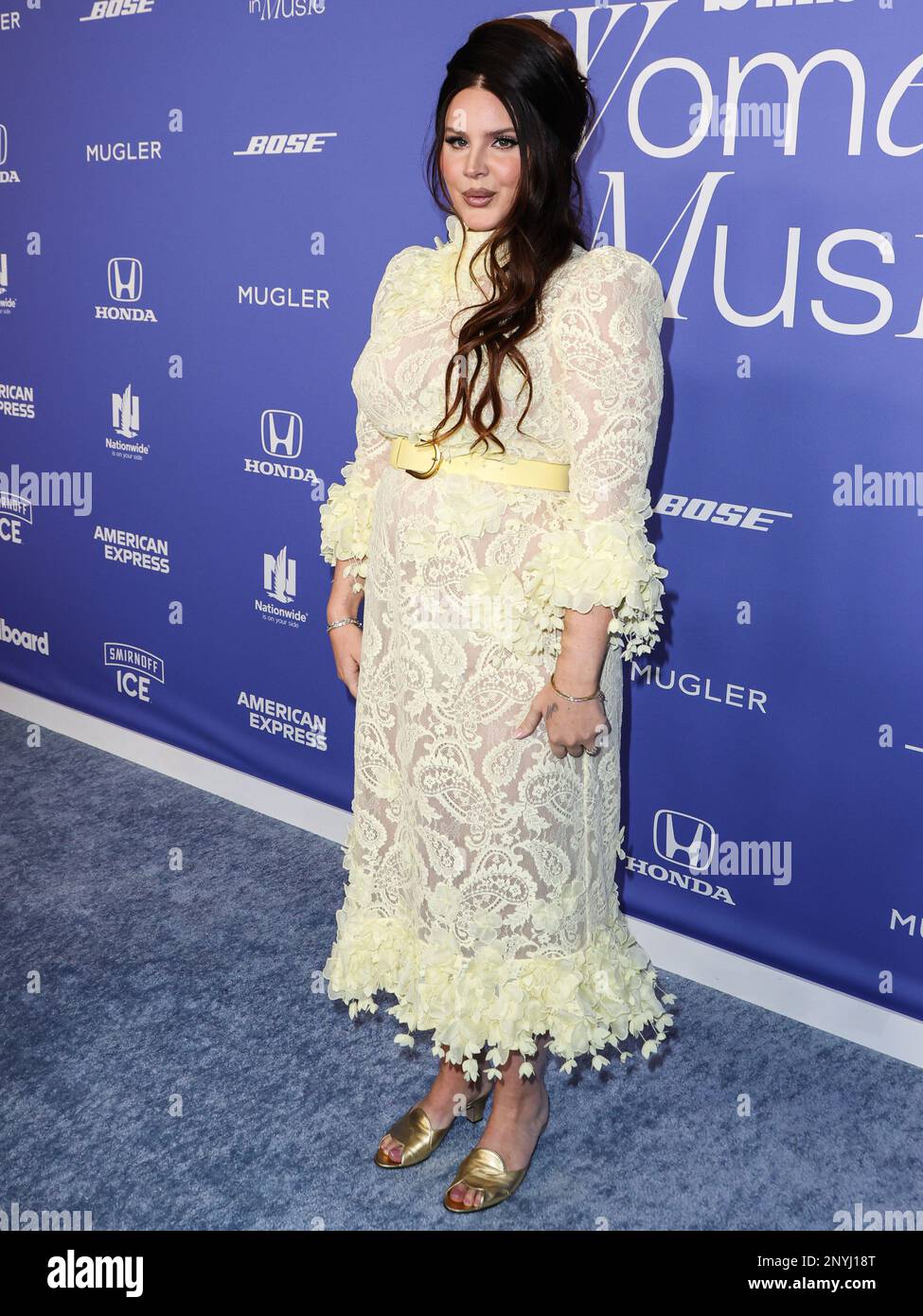 INGLEWOOD, LOS ANGELES, CALIFORNIA, USA - MARCH 01: Lana Del Rey wearing a Zimmermann dress arrives at the 2023 Billboard Women In Music held at the YouTube Theater on March 1, 2023 in Inglewood, Los Angeles, California, United States. (Photo by Xavier Collin/Image Press Agency) Stock Photo
