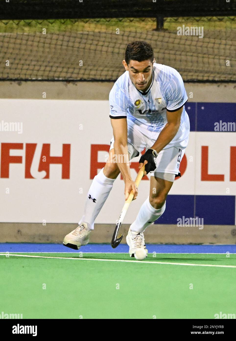 Hobart, Australia. 02nd Mar, 2023. Federico Fernandez of Argentina Men's National field hockey team in action during the 2022/23 International Hockey Federation (FIH) Men's Pro-League match between Argentina and Spain held at the Tasmanian Hockey Centre in Hobart. Final score Spain 4:3 Argentina. Credit: SOPA Images Limited/Alamy Live News Stock Photo