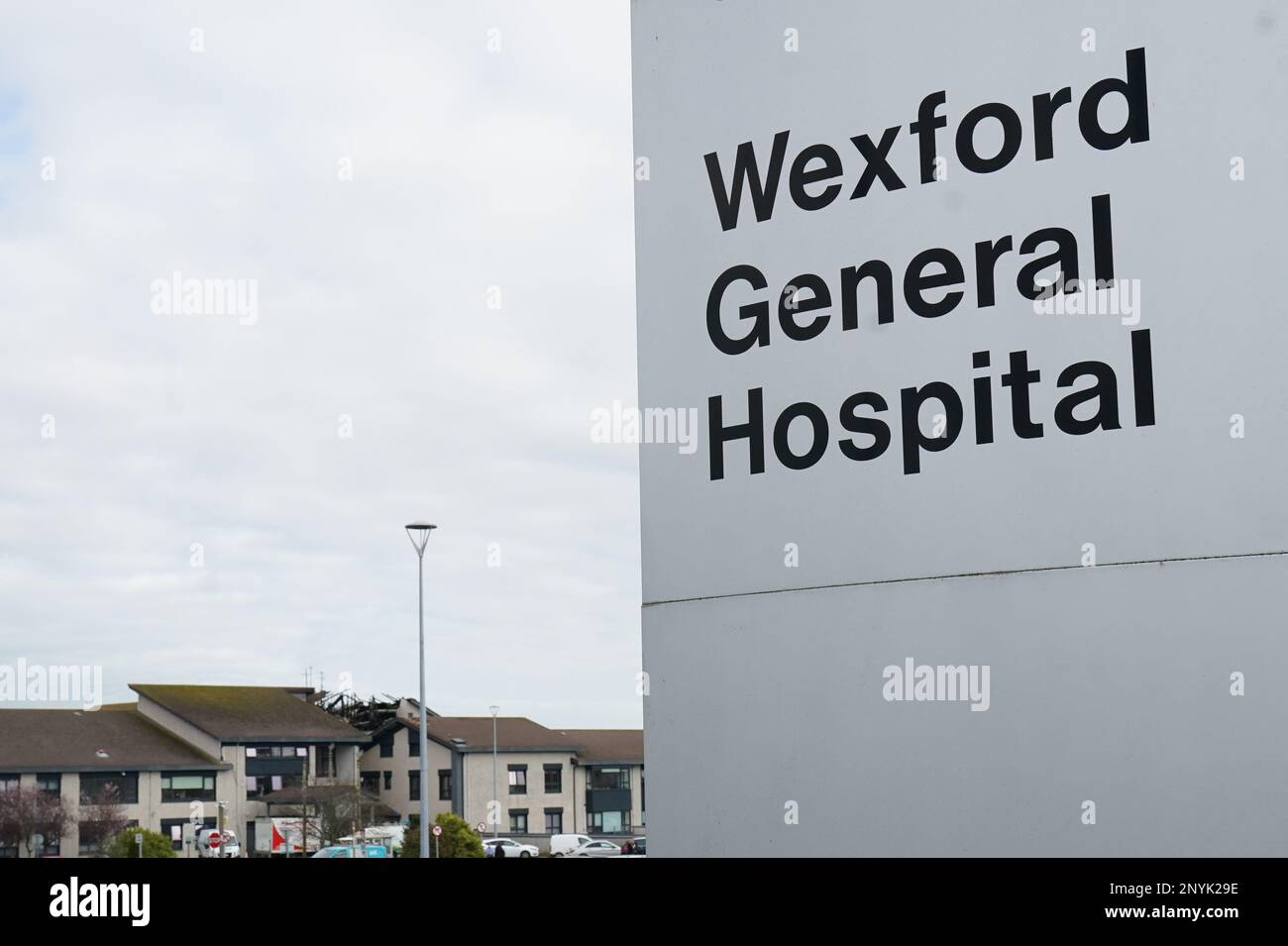 The sign for Wexford General Hospital after a fire forced an evacuation of the building. More