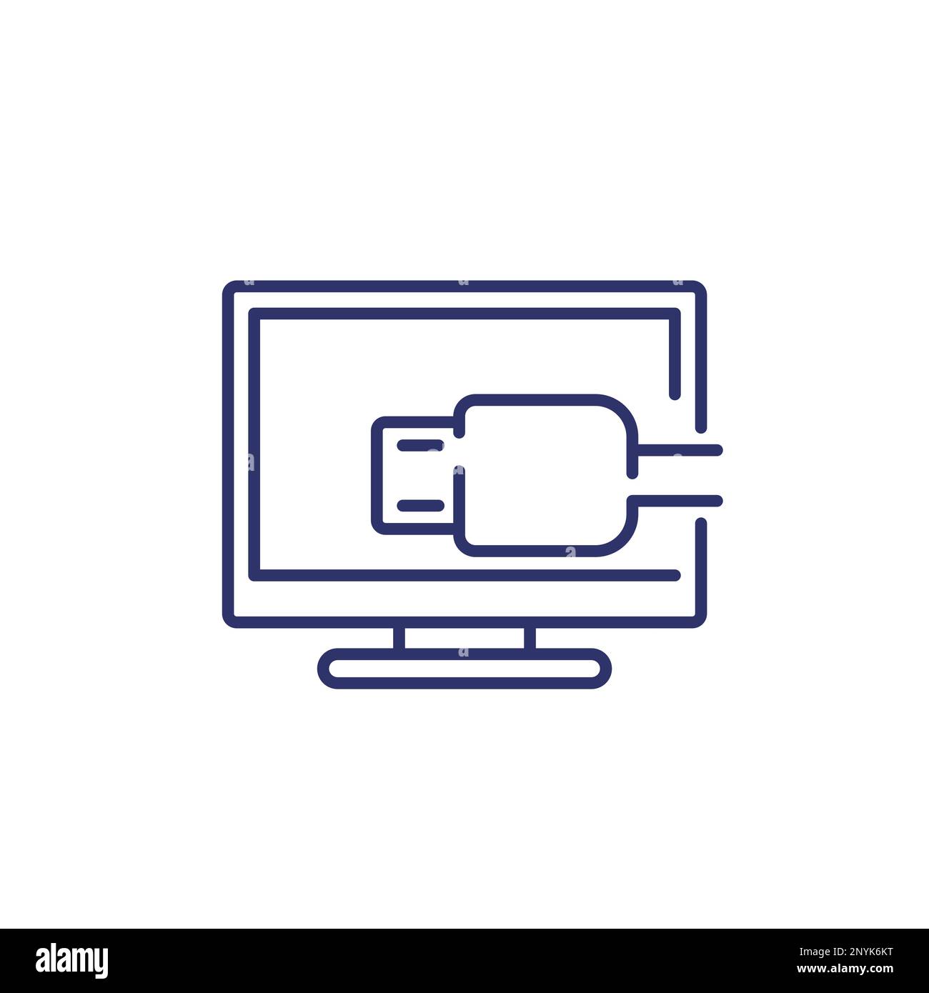 HDMI cable and TV icon, line vector Stock Vector