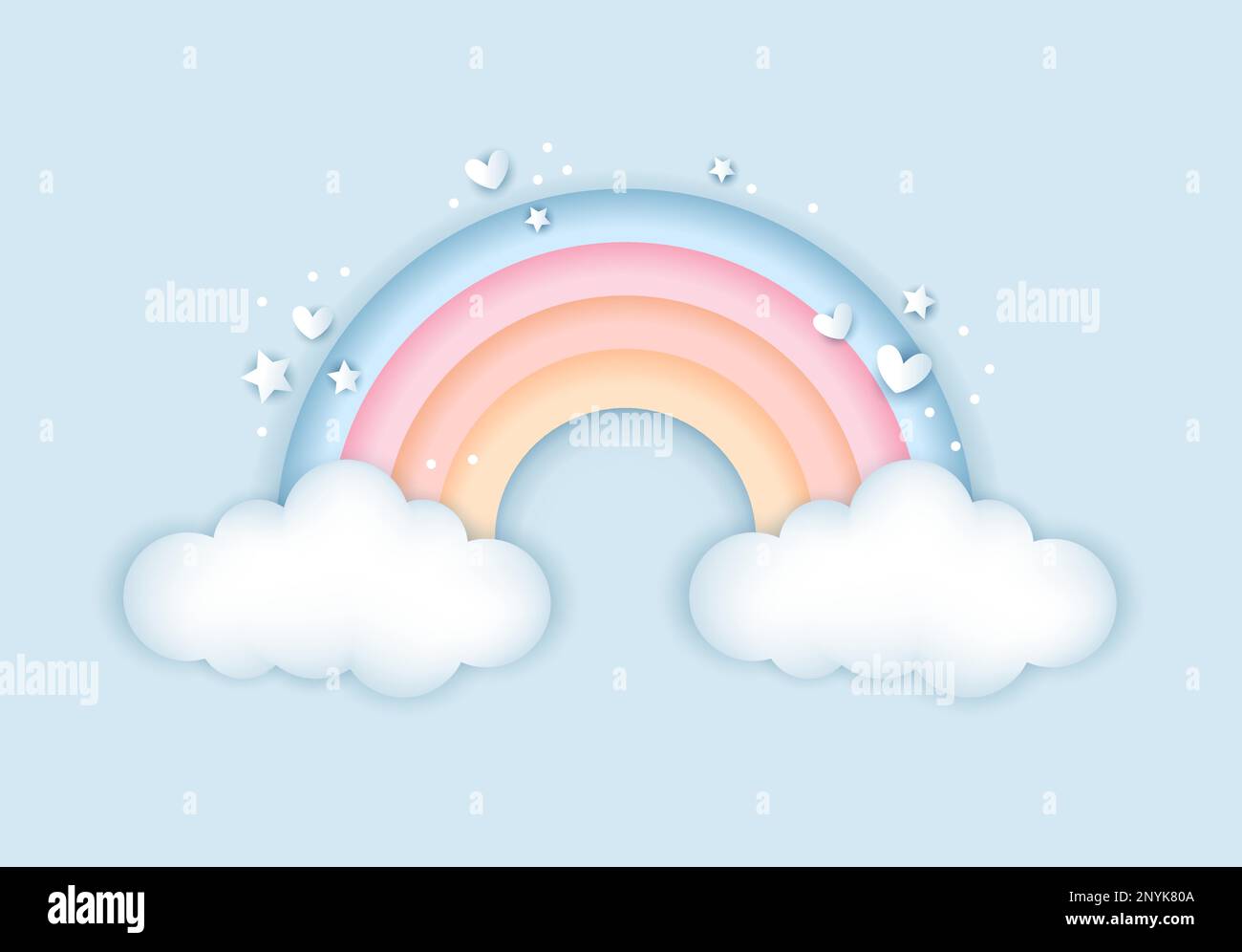 3d baby shower, rainbow with clouds for kids design in pastel colors