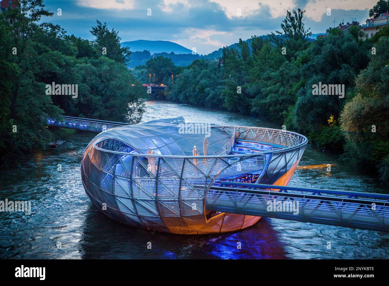 Murinsel, Mur Island on Mur River, Graz, Austria, Europe Stock Photo