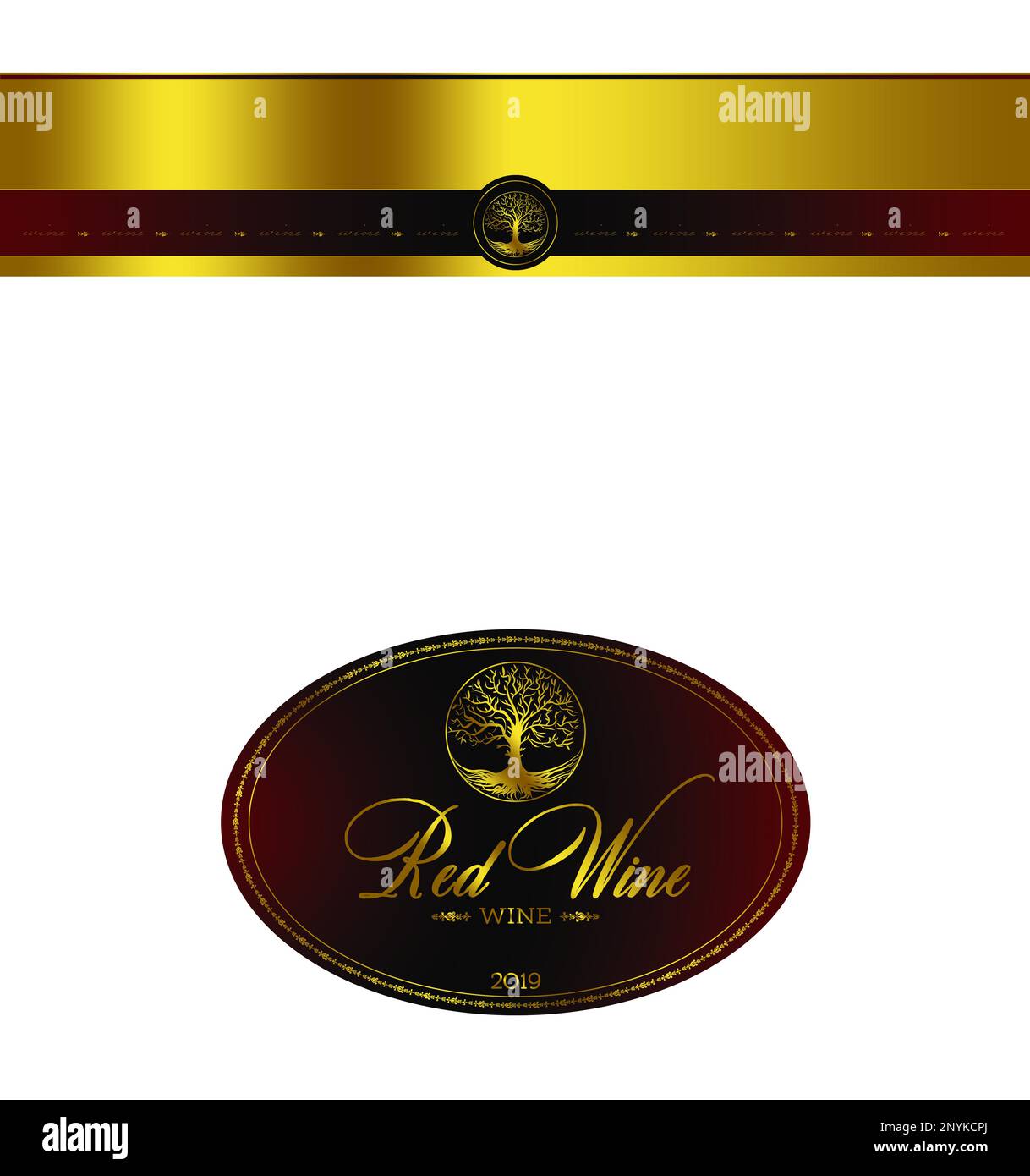 Beautiful wine bottle label, illustration. Mockup for design Stock