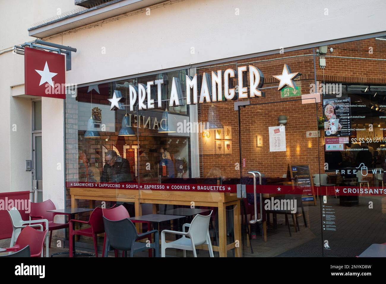 Windsor, Berkshire, UK. 2nd March, 2023. A Pret A Manger restaurant in Windsor, Berkshire. Pret A Manger coffee shop employees are to get their third pay rise in 12 months. The pay rise that will be effective from April will amount to a 19% pay rise year on year. Many businesses have struggled to recruit employees since the Covid-19 Pandemic started and are keen to retain those employees that they have. Credit: Maureen McLean/Alamy Live News Stock Photo