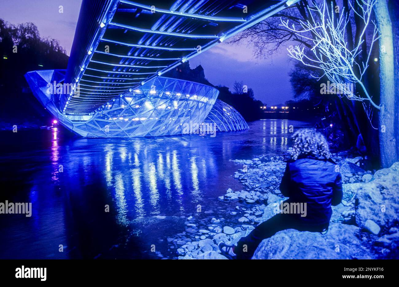Murinsel, Mur Island on Mur River, Graz, Austria, Europe Stock Photo