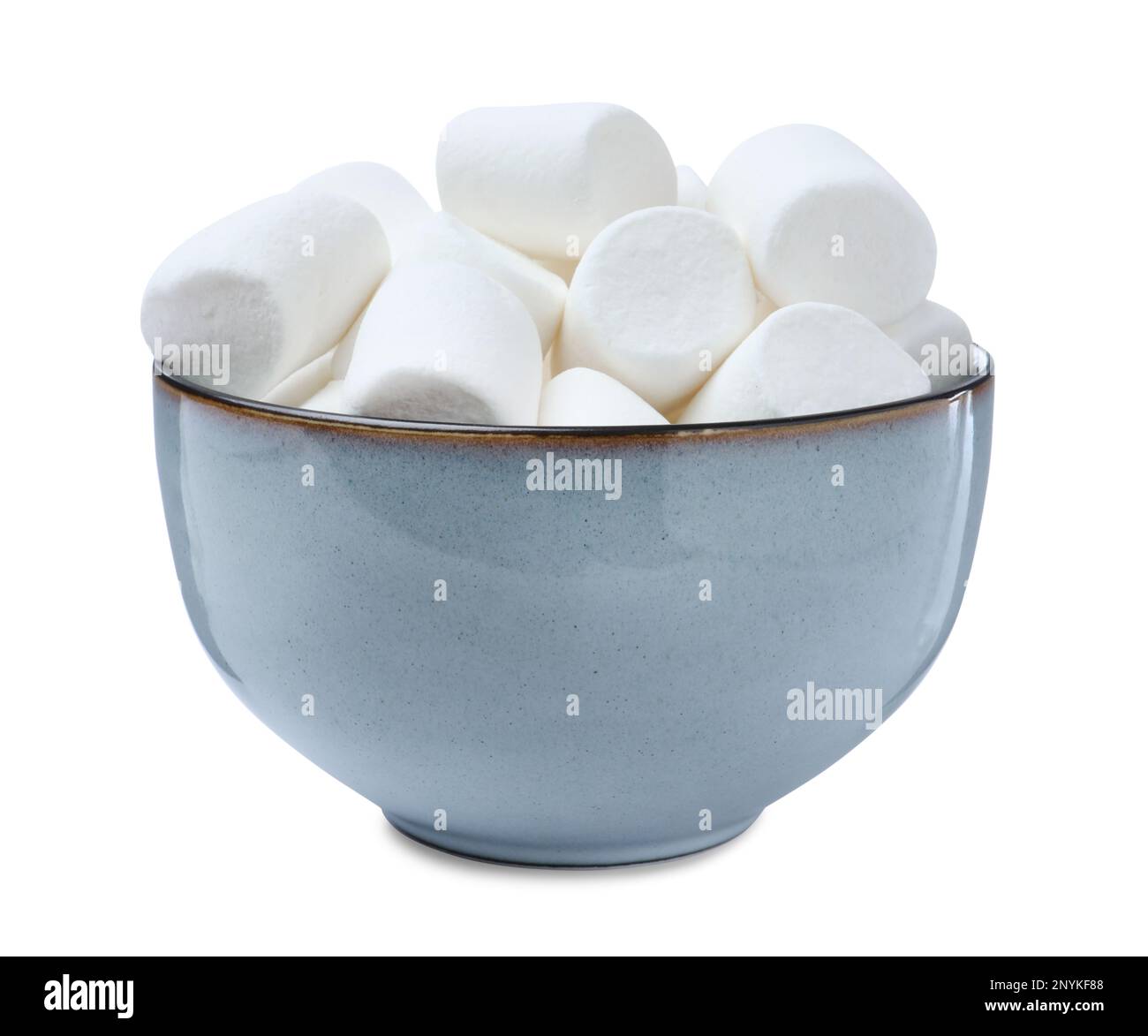 Delicious puffy marshmallows in bowl on white background Stock Photo ...