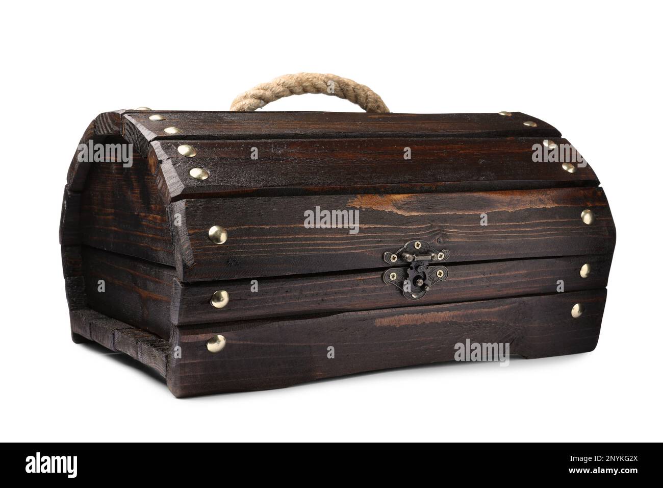 Closed old wooden treasure chest isolated on white Stock Photo - Alamy