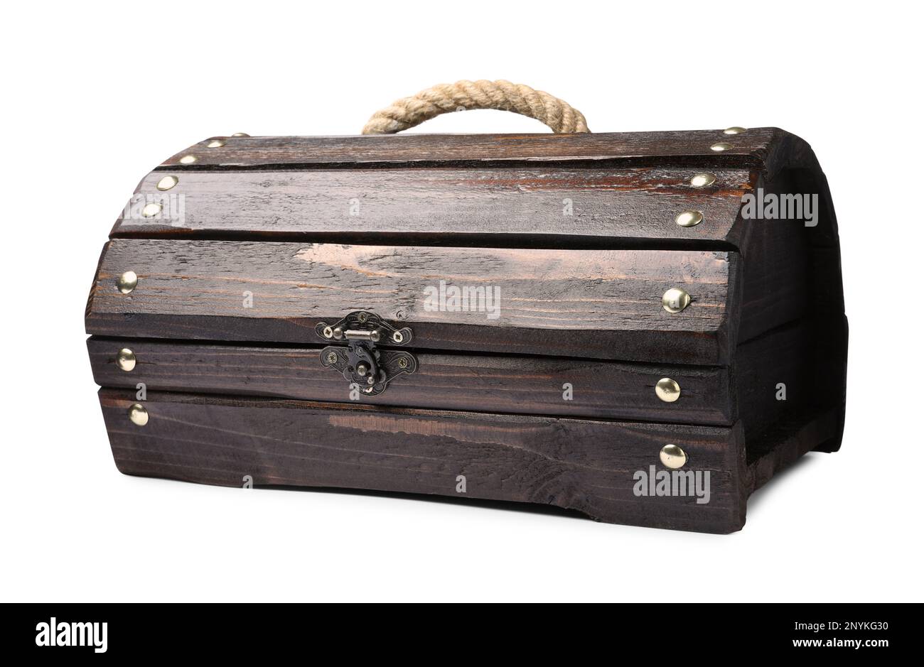 Closed old wooden treasure chest isolated on white Stock Photo - Alamy