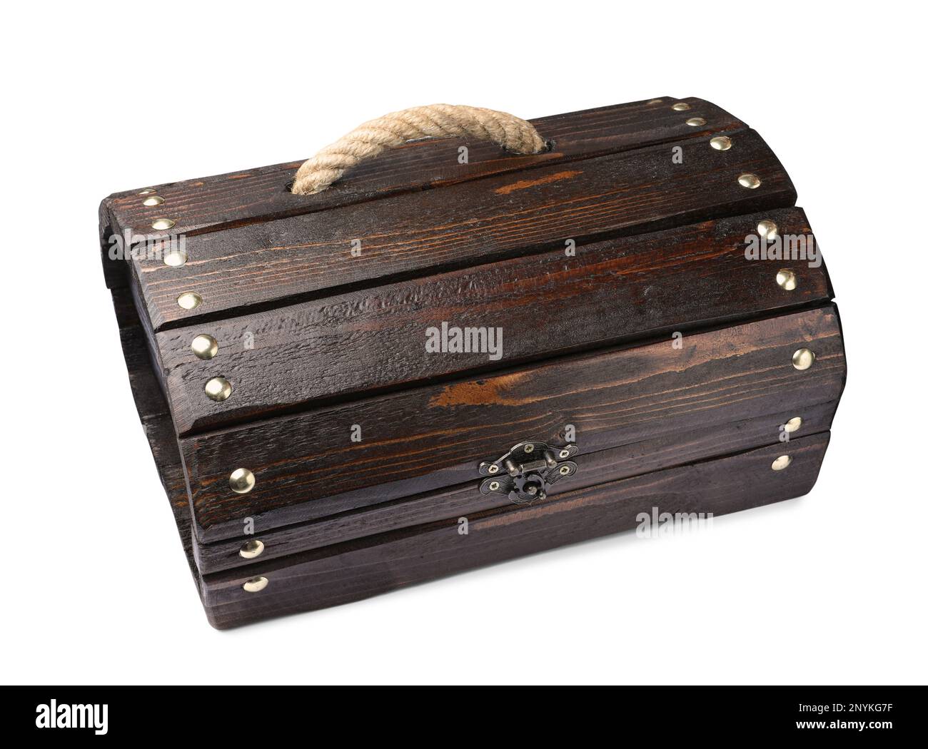Closed old wooden treasure chest isolated on white Stock Photo - Alamy