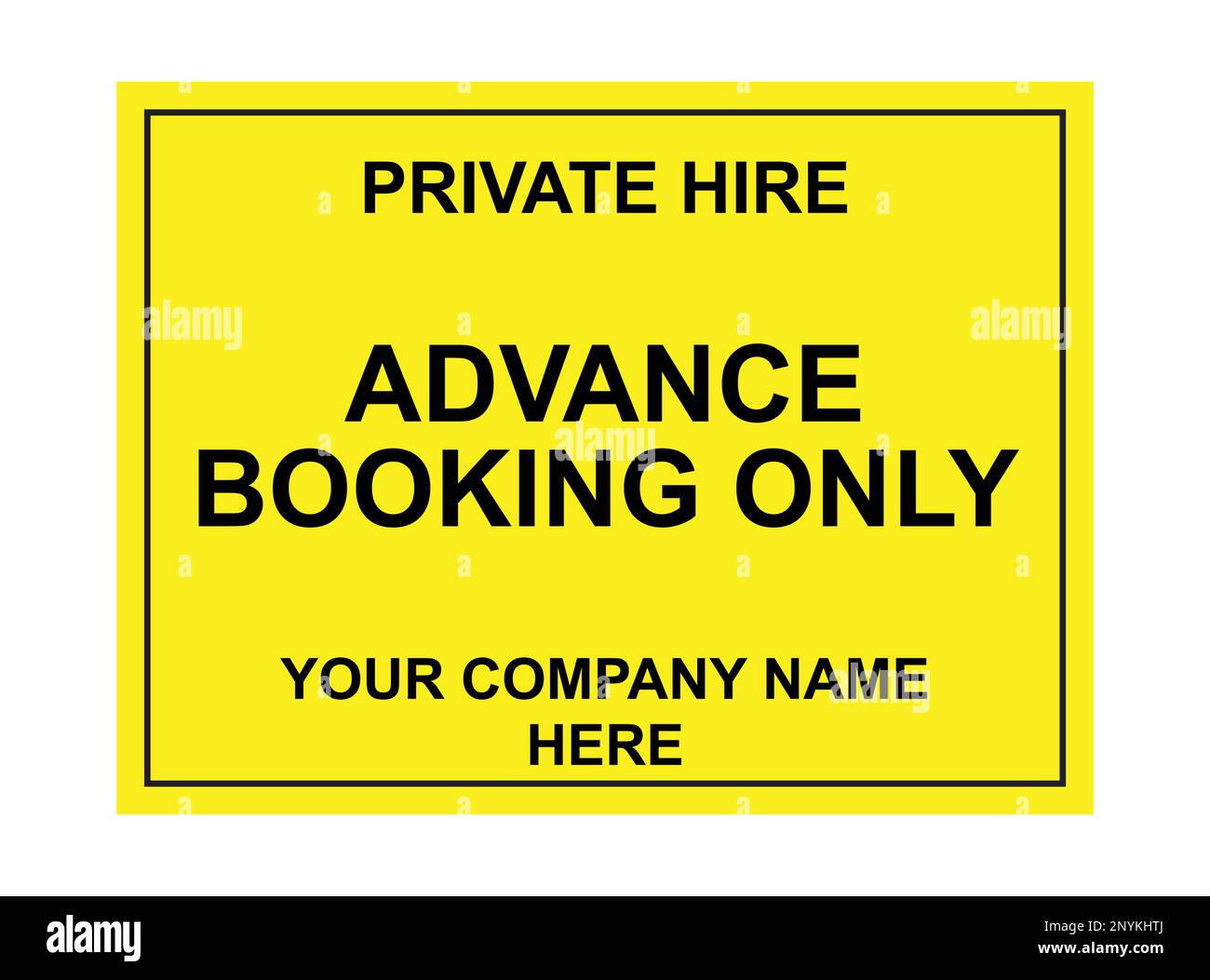 Taxi Sign - Advance Booking Only - Private Hire - Taxi door sign template in yellow and black Stock Vector