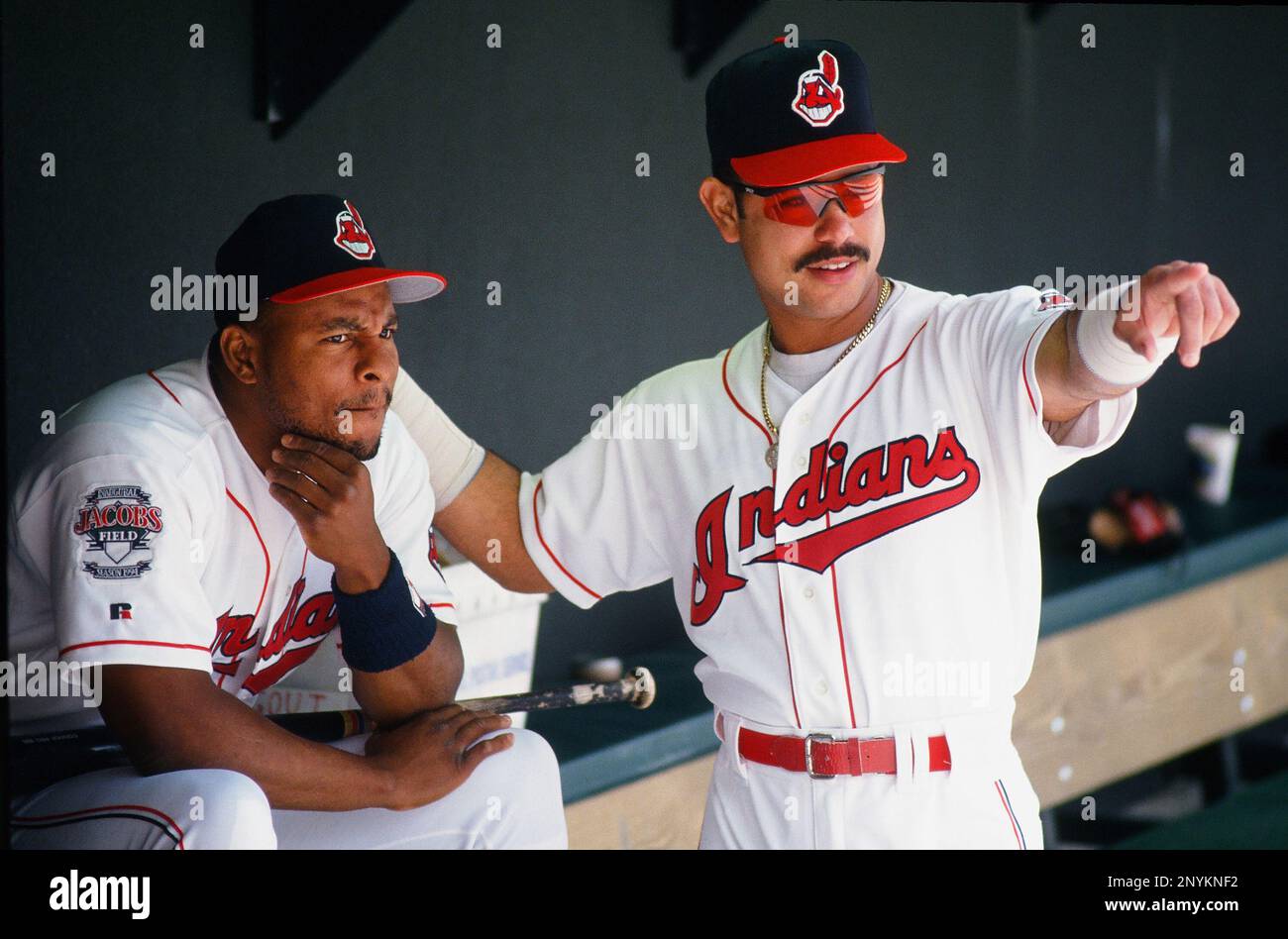 14 May, 1994: Cleveland Indians infielder Carlos Baerga (8) puts tape on  his bat before a game against the Detroit Tigers played at Jacobs Field in  Cleveland, OH. (Photo By John Cordes/Icon