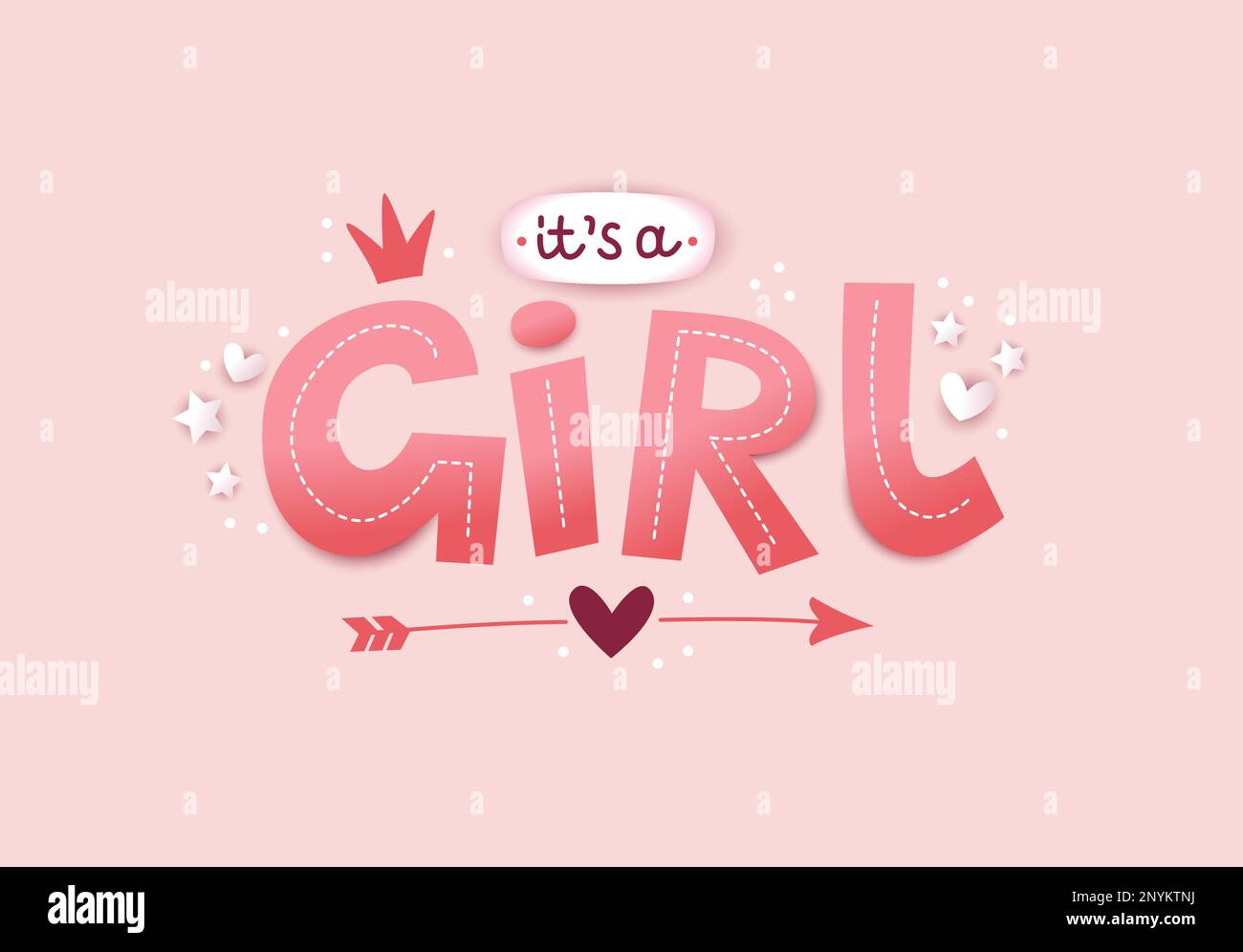 Its a girl, 3d lettering for kids design in pastel pink colors. Poster ...