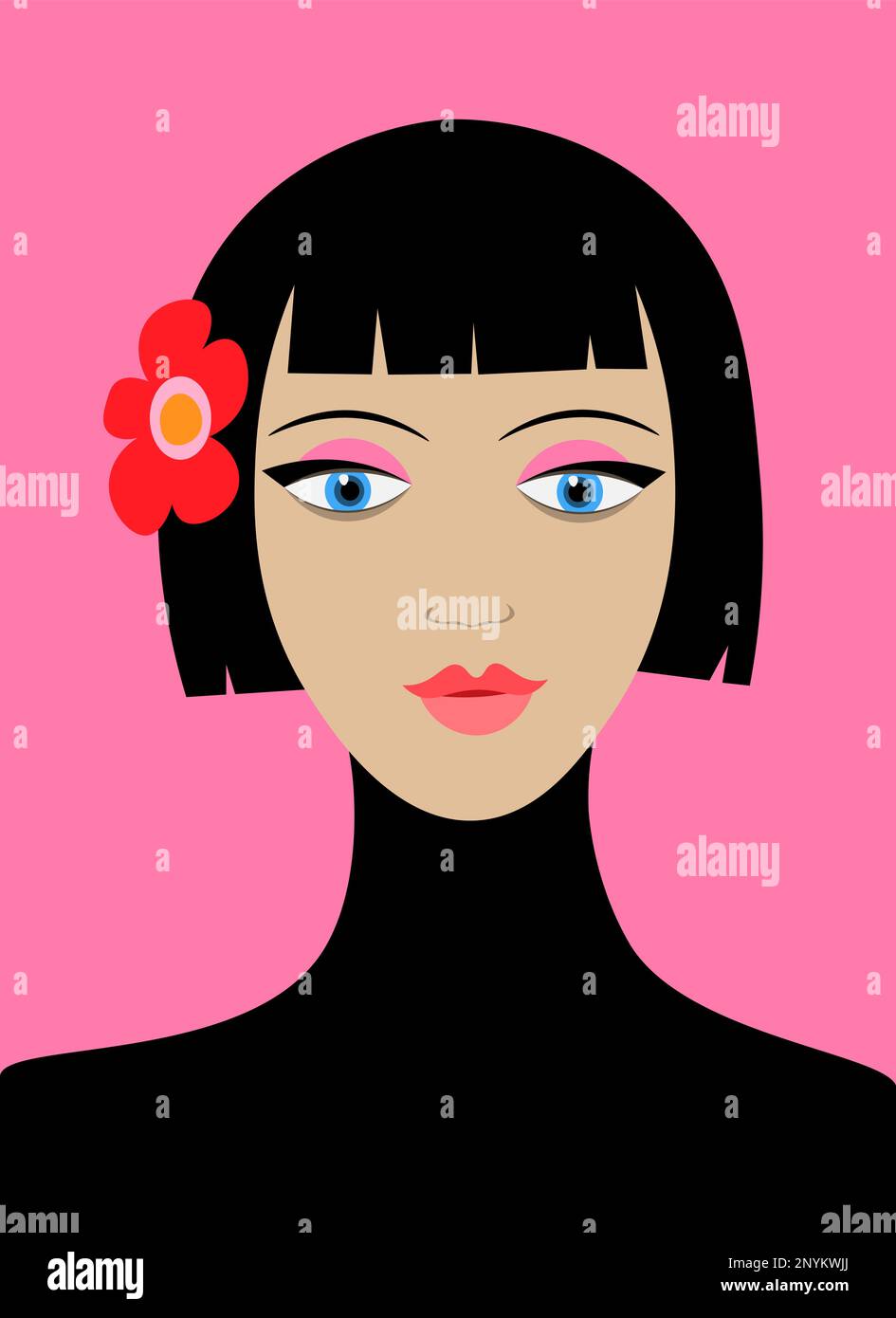 Young Asian woman with a flower in her hair Stock Vector