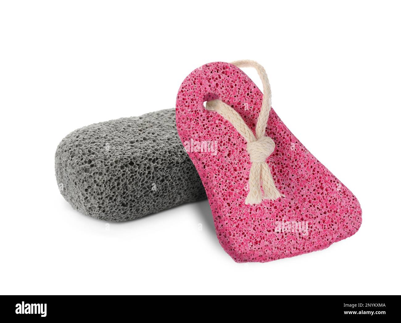Different pumice stones on white background. Pedicure tool Stock Photo