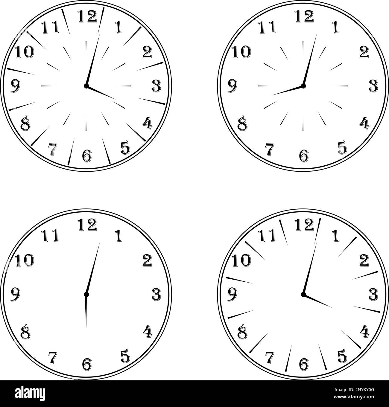 A round clock with a dial and hands. Transparent background Stock