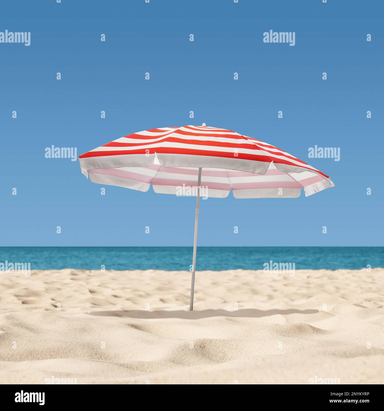 Open big beach umbrella on sandy coast Stock Photo Alamy