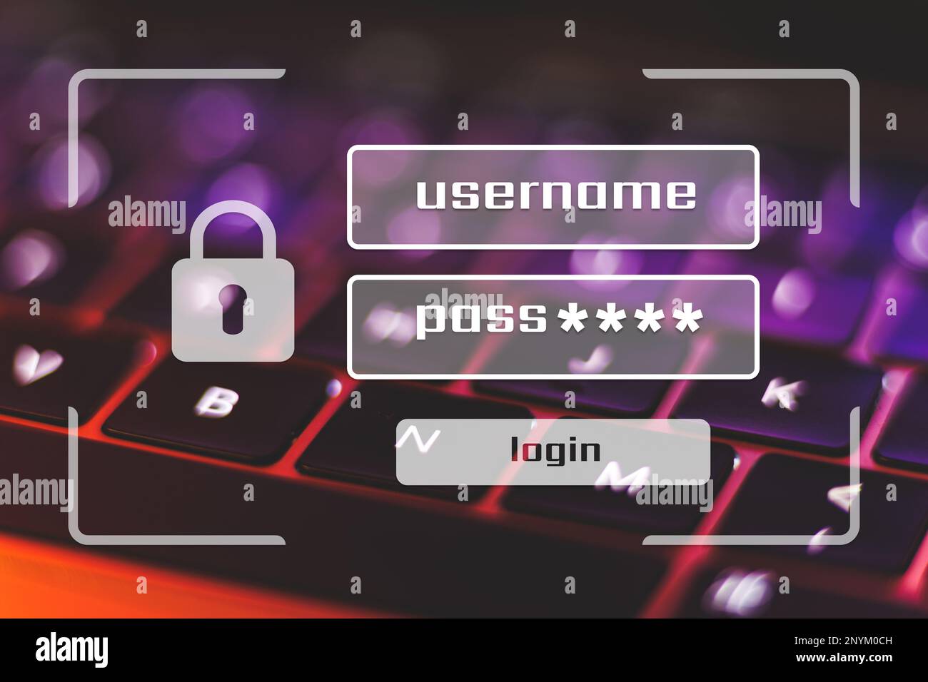 Password input on blurred laptop keyboard background. High quality photo Stock Photo