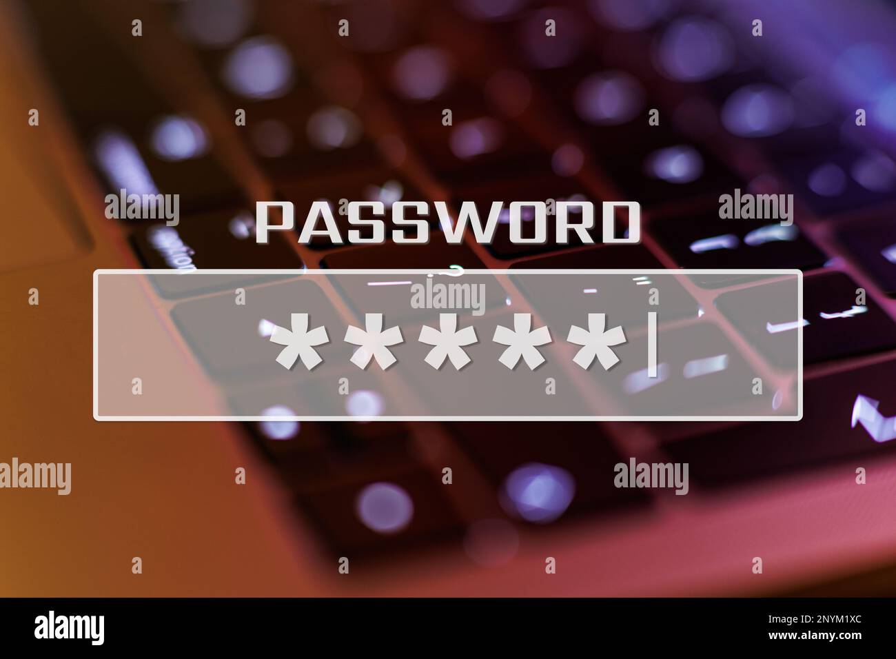 Password input on blurred laptop keyboard background. High quality photo Stock Photo